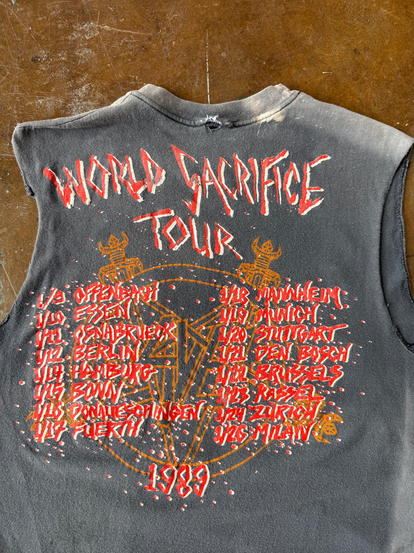 1989 faded Slayer "slaytanic" euro tour cut-off shirt (MEDIUM)