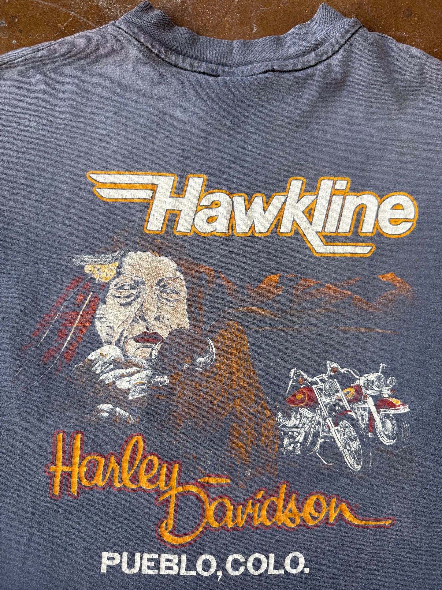 80s faded Harley Davidson "eagle banner" pocket shirt (LARGE)