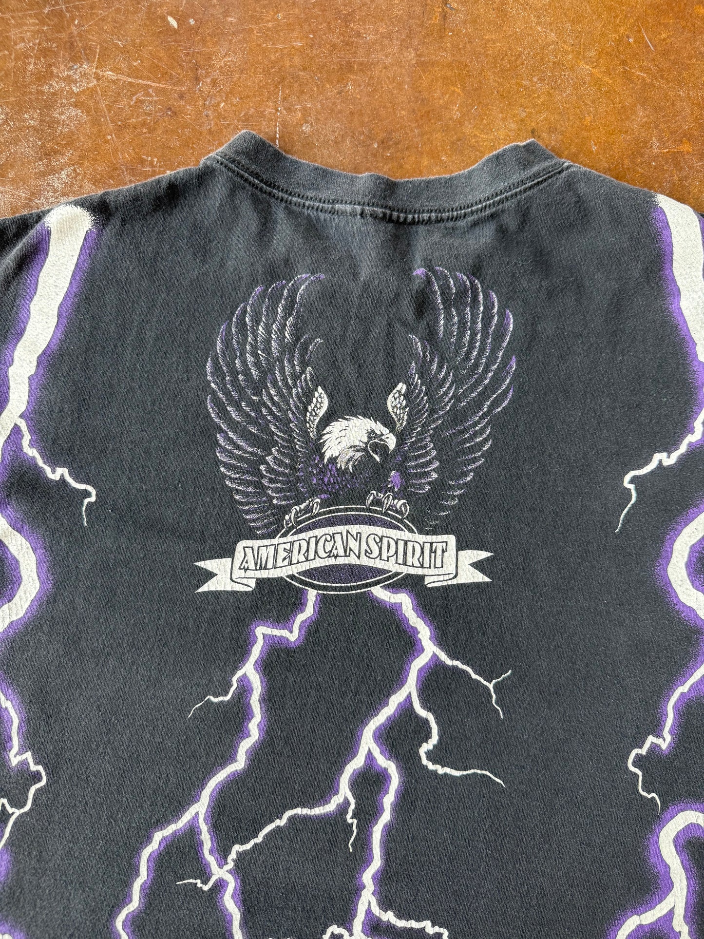 90s American Spirit "leader of the pack" lightning biker shirt (XL)