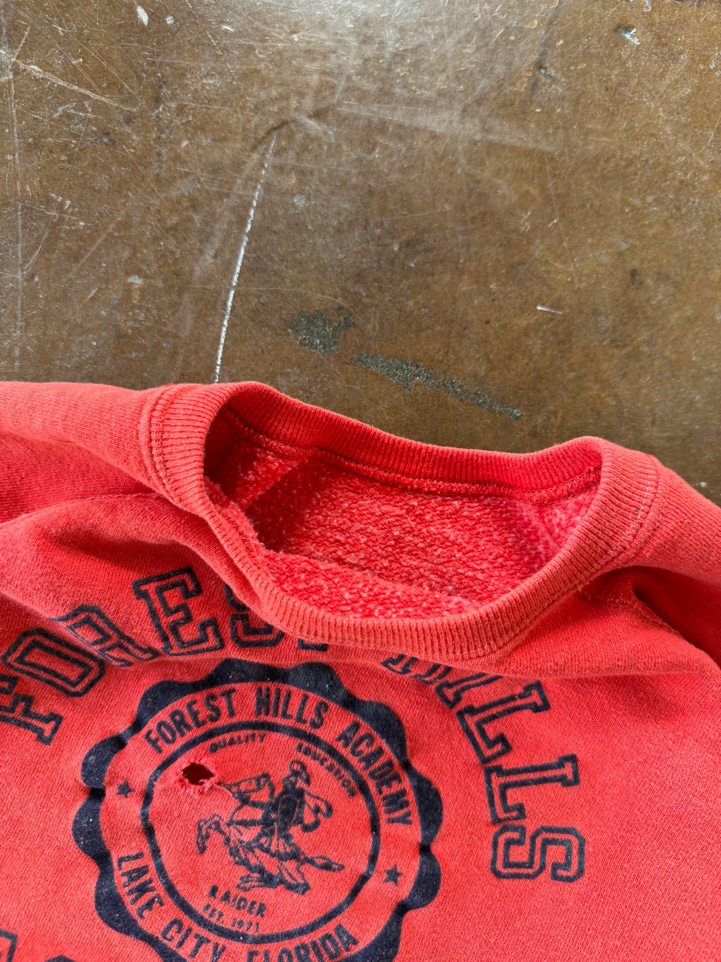 70s Flock Print "forest hills academy" sweatshirt (MEDIUM)