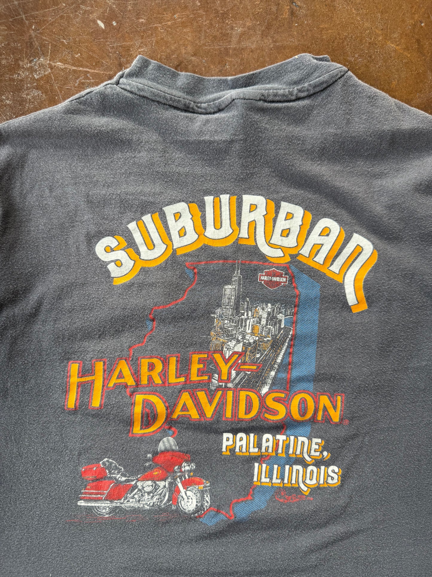 80s faded Harley Davidson "triple stripe" biker shirt (LARGE)