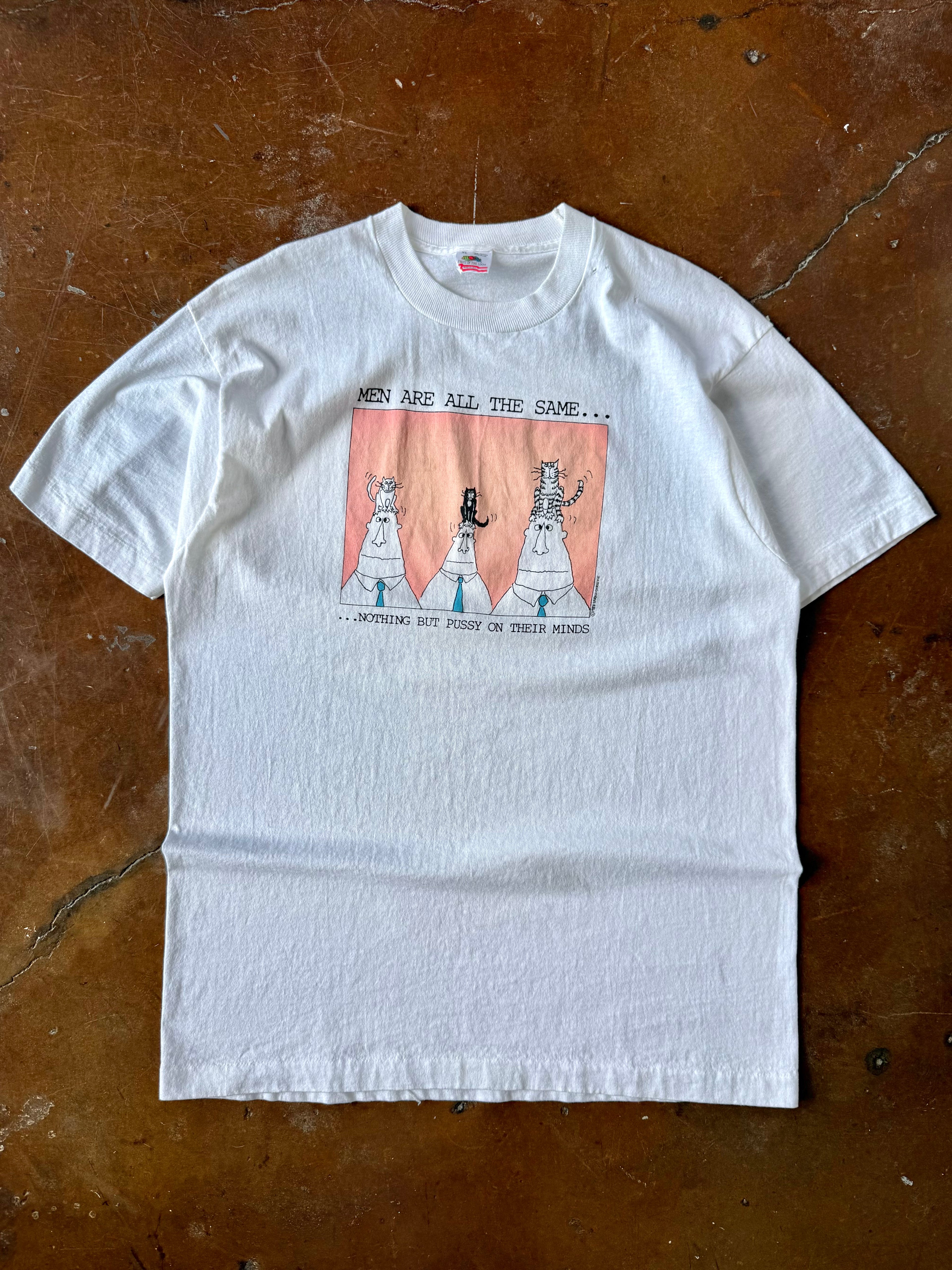 1988 Cat cartoon "men are all the same..." quote shirt (XL)