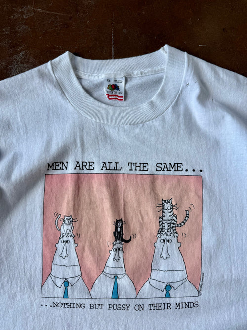 1988 Cat cartoon "men are all the same..." quote shirt (XL)
