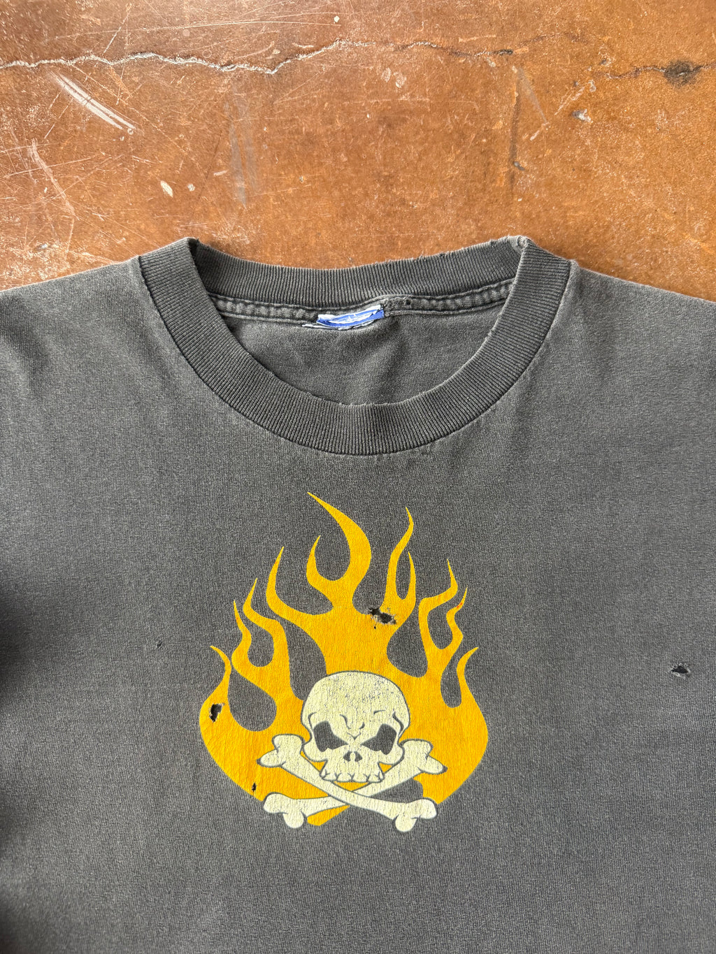90s Flaming Skull biker longsleeve shirt (LARGE)
