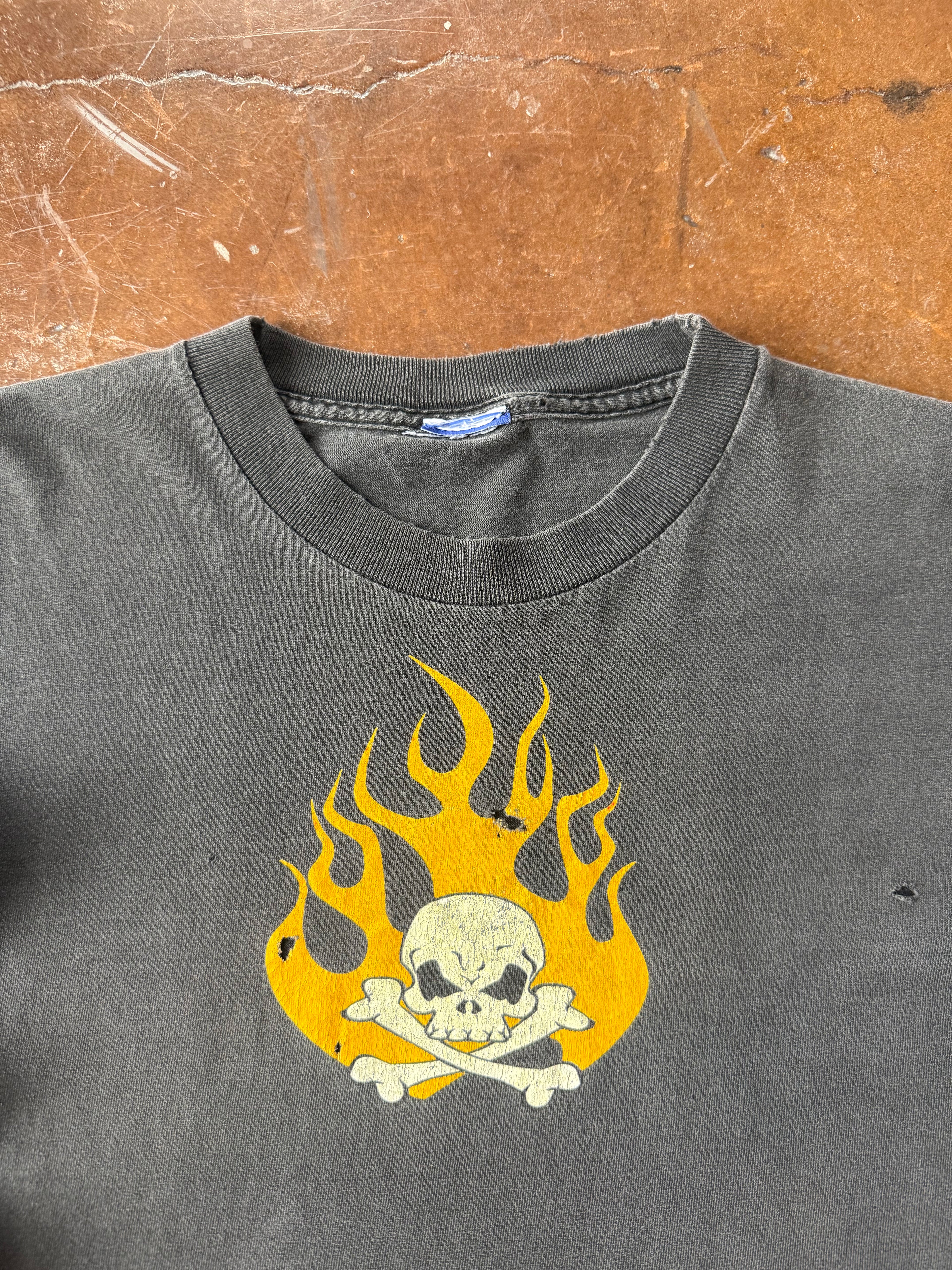 90s Flaming Skull biker longsleeve shirt (LARGE)