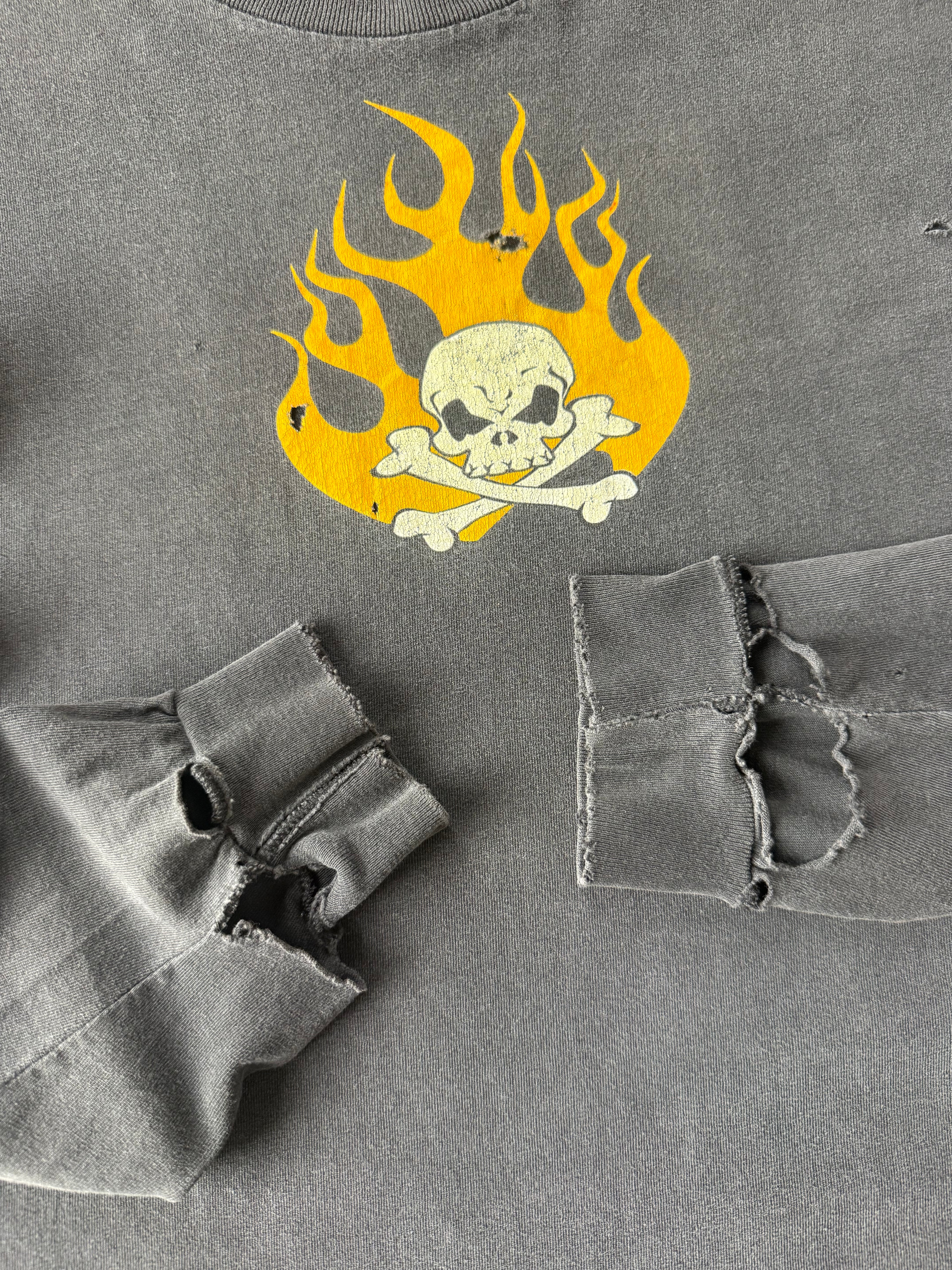 90s Flaming Skull biker longsleeve shirt (LARGE)