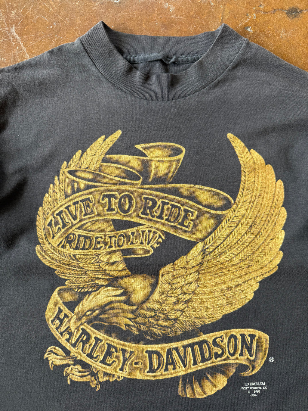 1991 Harley Davidson "live to ride" 3D emblem biker shirt (LARGE)