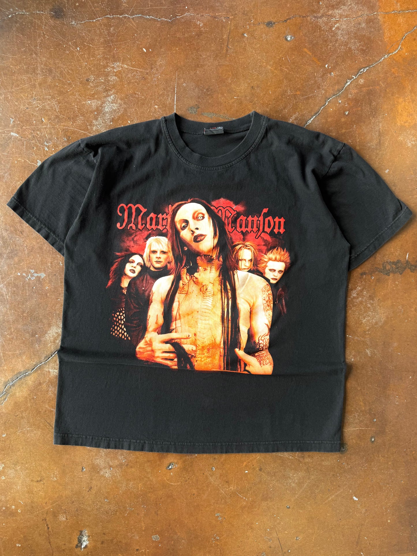 2000s Marilyn Manson "band lineup" boot shirt (XL)