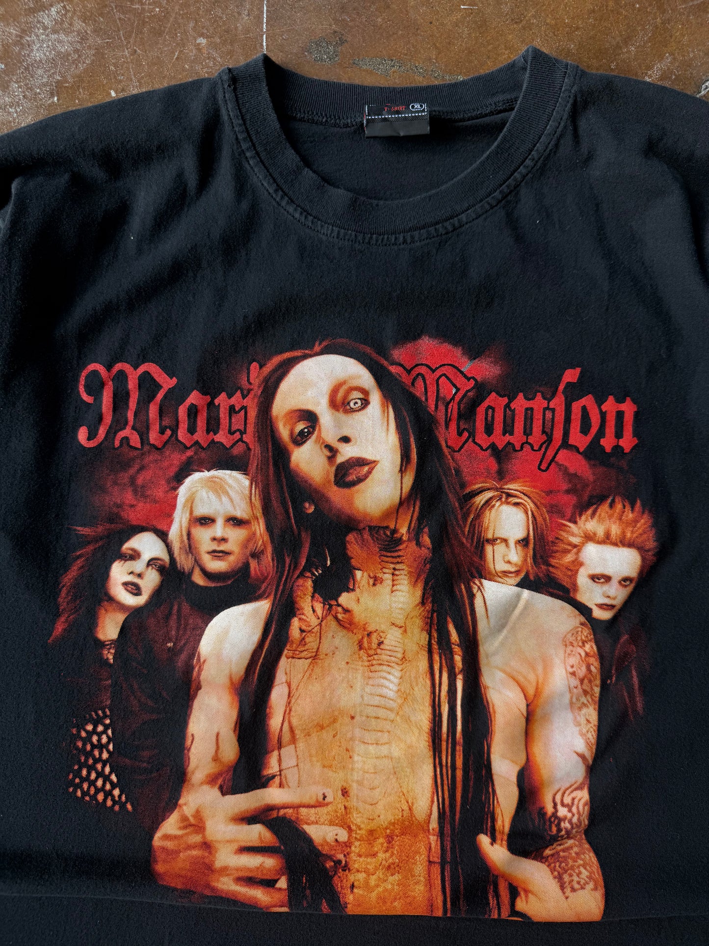 2000s Marilyn Manson "band lineup" boot shirt (XL)