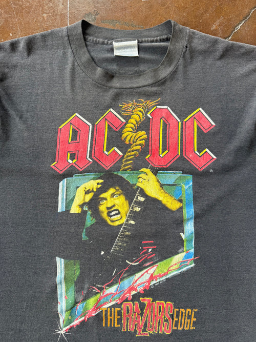 1990 faded AC/DC "razors edge" world tour band shirt (MEDIUM)