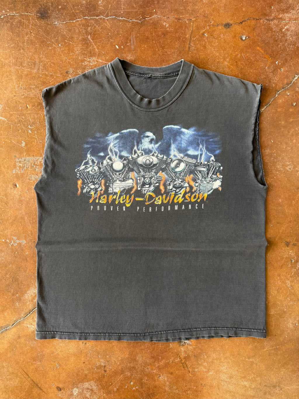 2001 Harley Davidson "engine farm" biker cut-off shirt (LARGE)