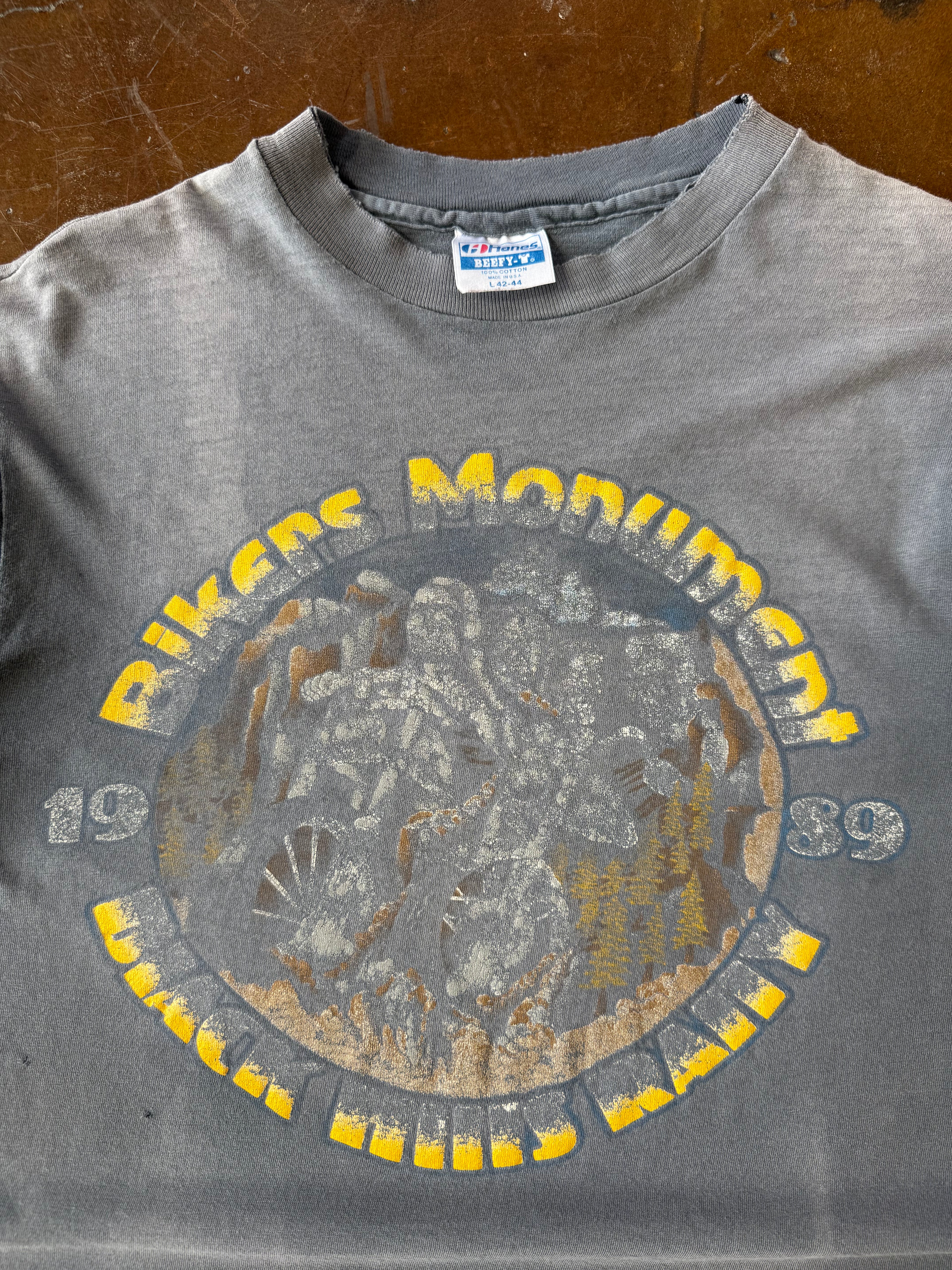 1989 faded Sturgis Black Hills Rally "bikers monument" biker shirt (LARGE)