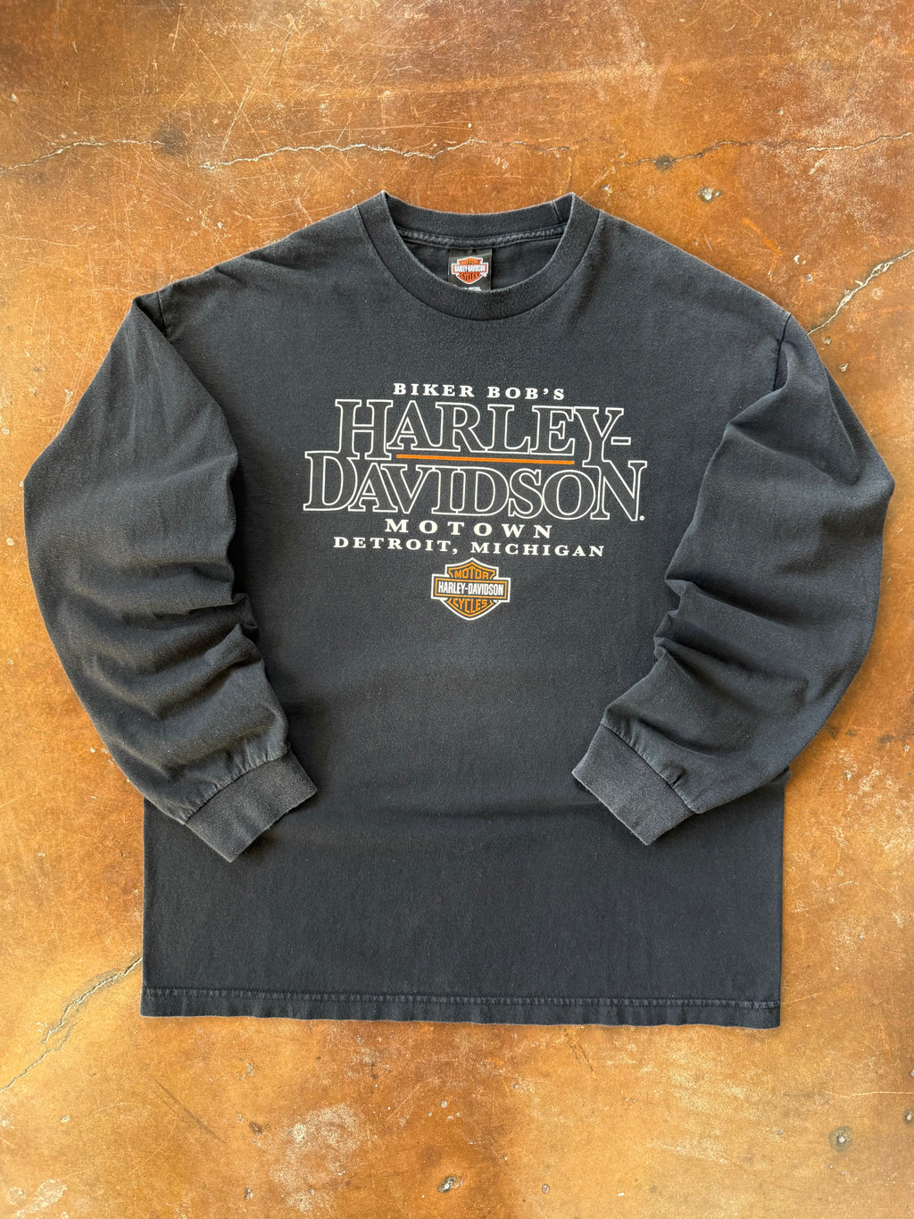 2000s Harley Davidson "spellout logo" biker longsleeve shirt (XL)