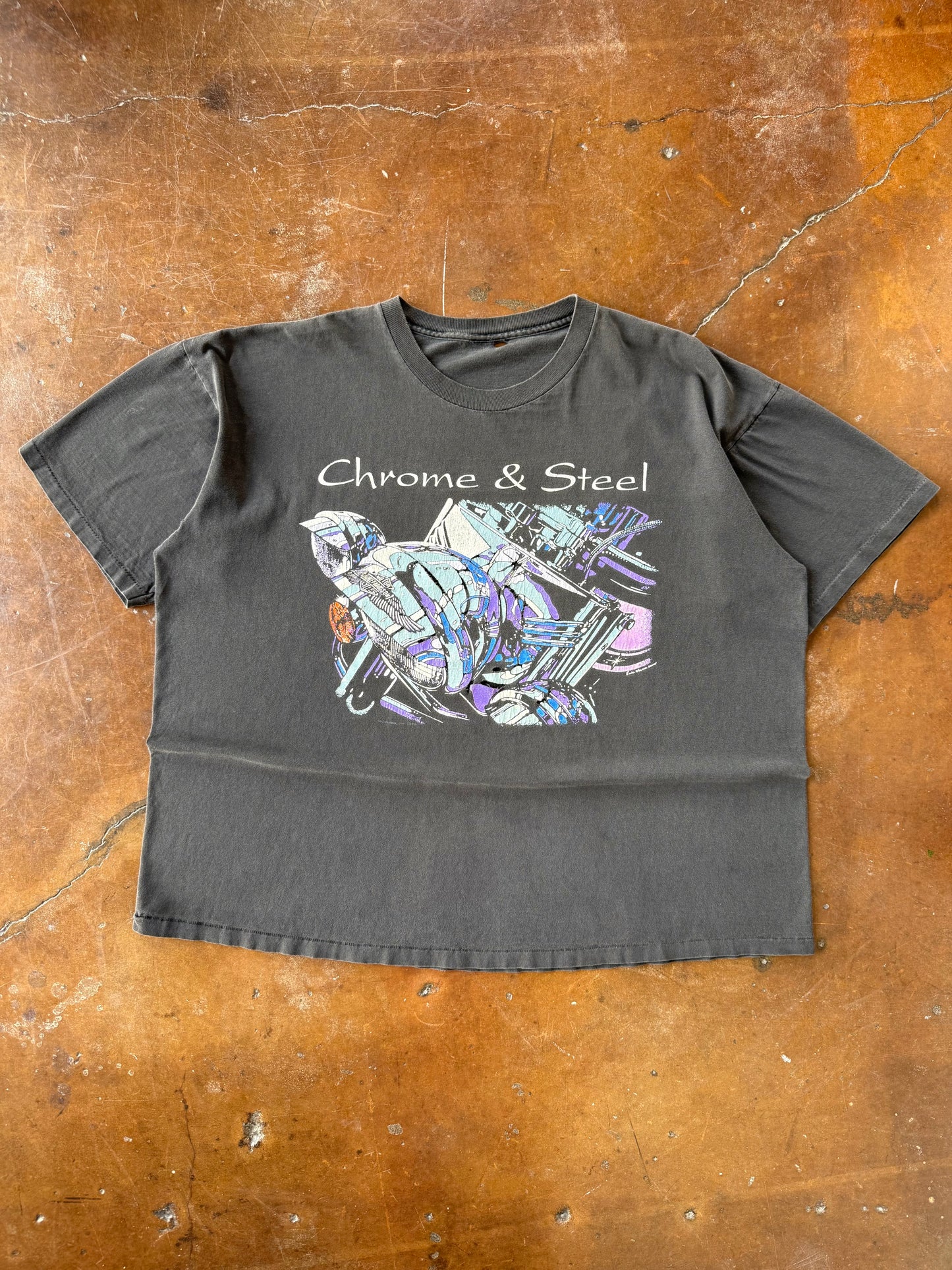 90s faded & lightly distressed Harley Davidson "chrome & steel" shirt (XXL)