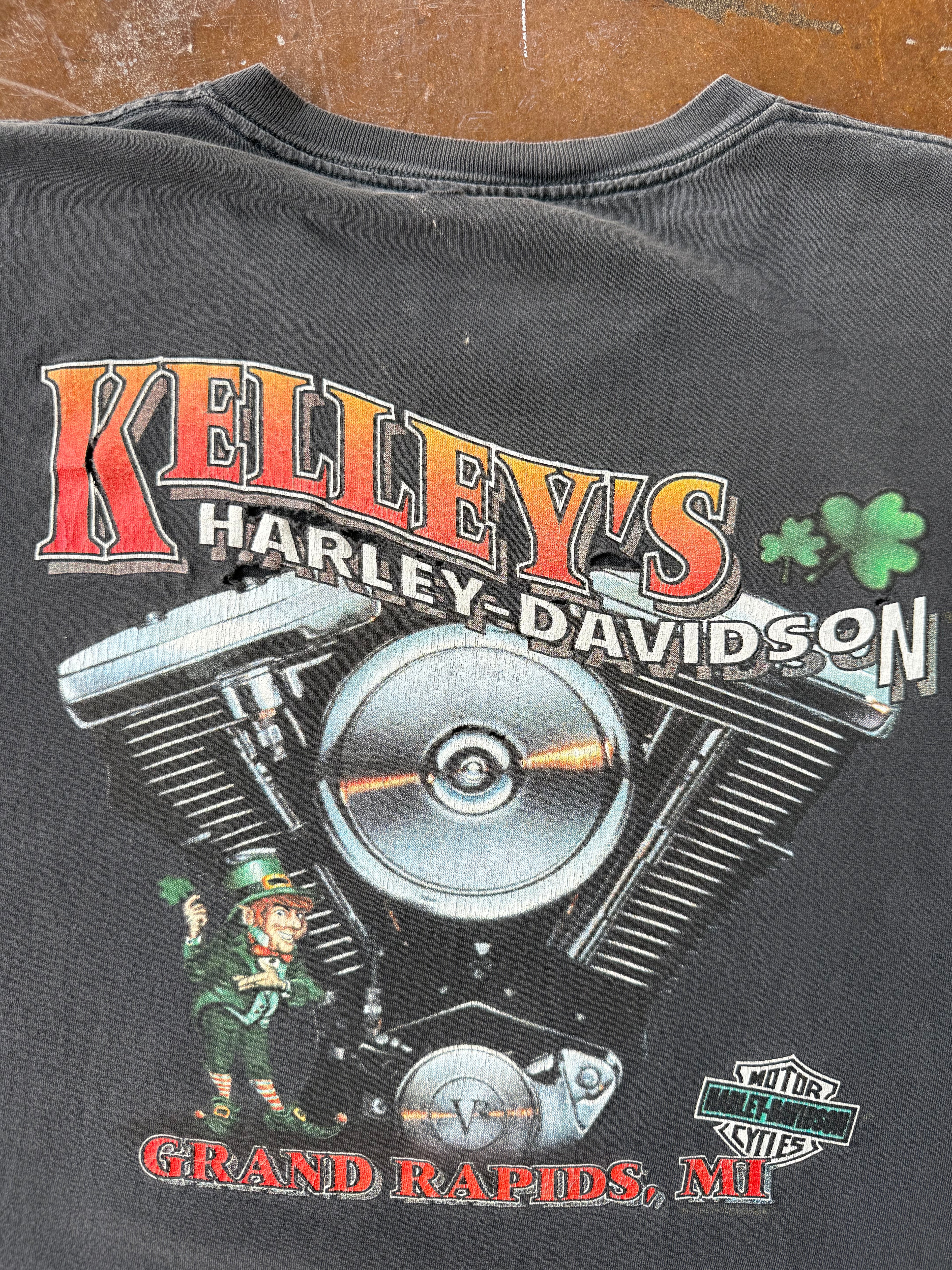 90s faded & lightly distressed Harley Davidson "chrome & steel" shirt (XXL)