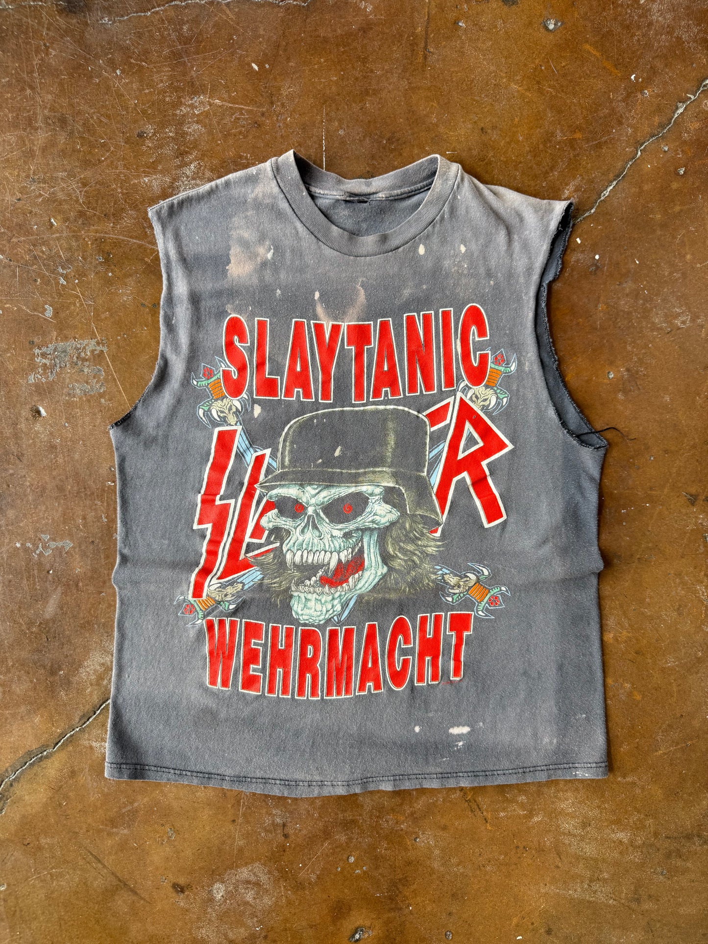 1989 faded Slayer "slaytanic" euro tour cut-off shirt (MEDIUM)