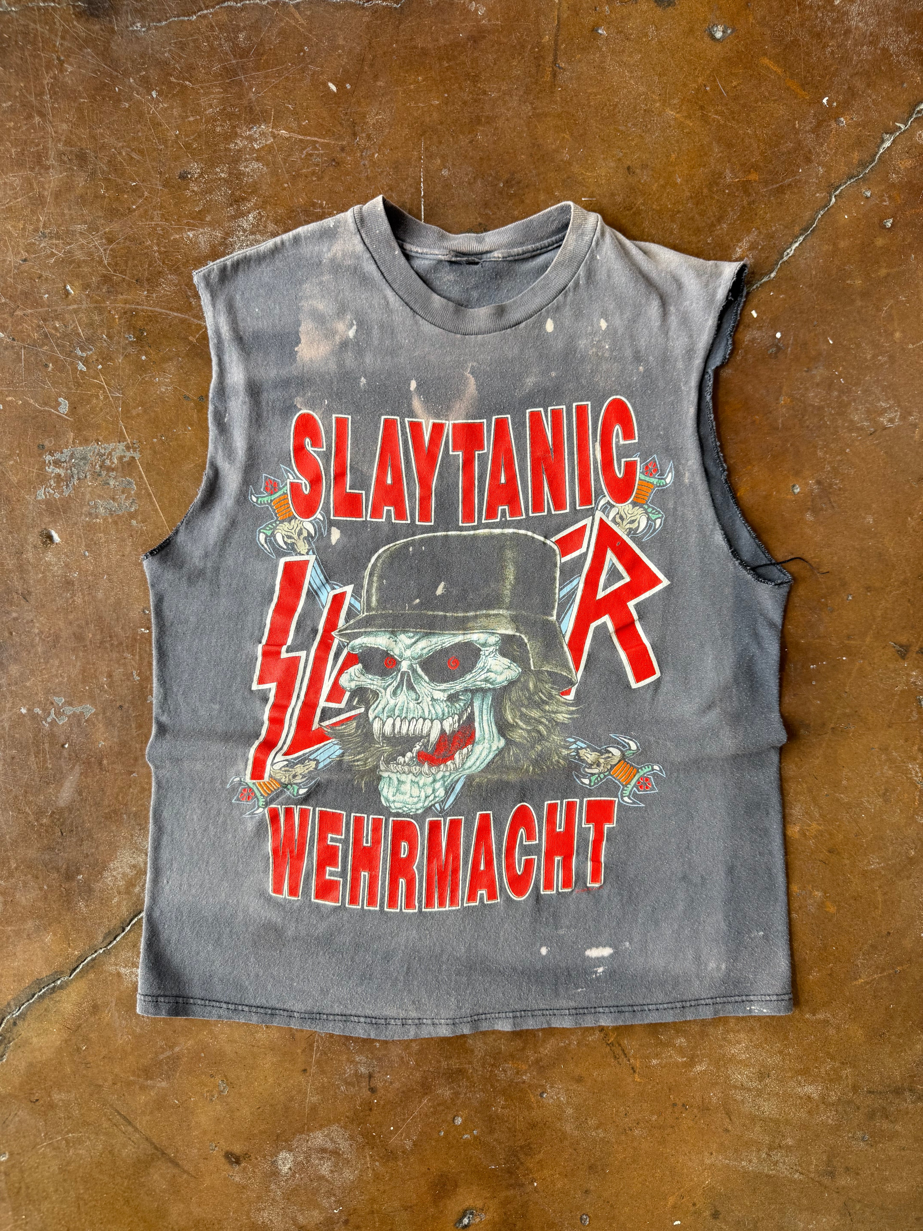 1989 faded Slayer "slaytanic" euro tour cut-off shirt (MEDIUM)