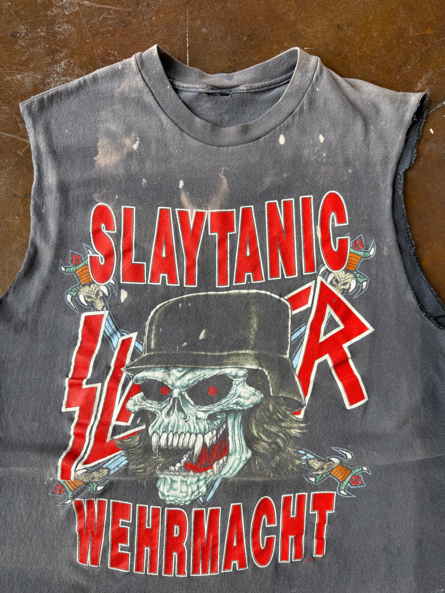 1989 faded Slayer "slaytanic" euro tour cut-off shirt (MEDIUM)