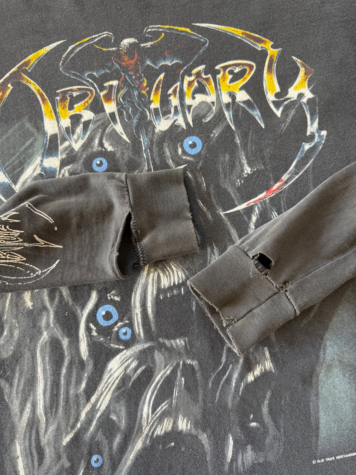 1993 lightly distressed Obituary "cause of death / screaming trees" band longsleeve shirt (LARGE)