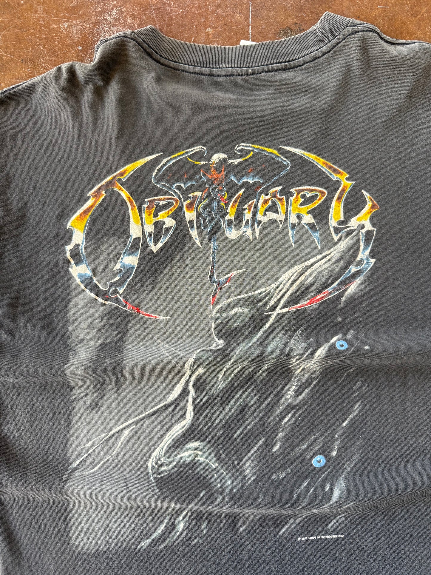 1993 lightly distressed Obituary "cause of death / screaming trees" band longsleeve shirt (LARGE)