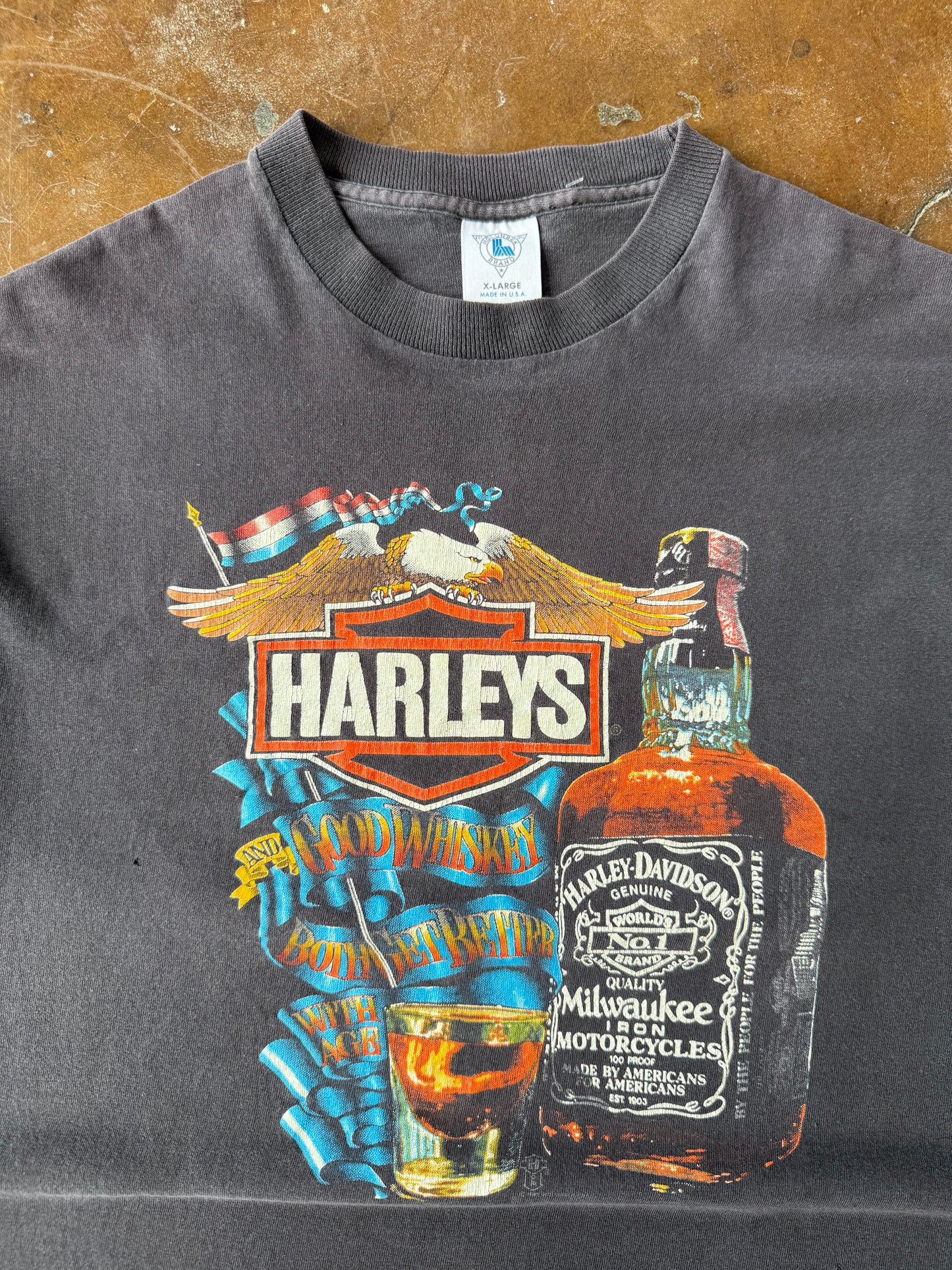 80s Harley Davidson "good whiskey" biker shirt (XL)