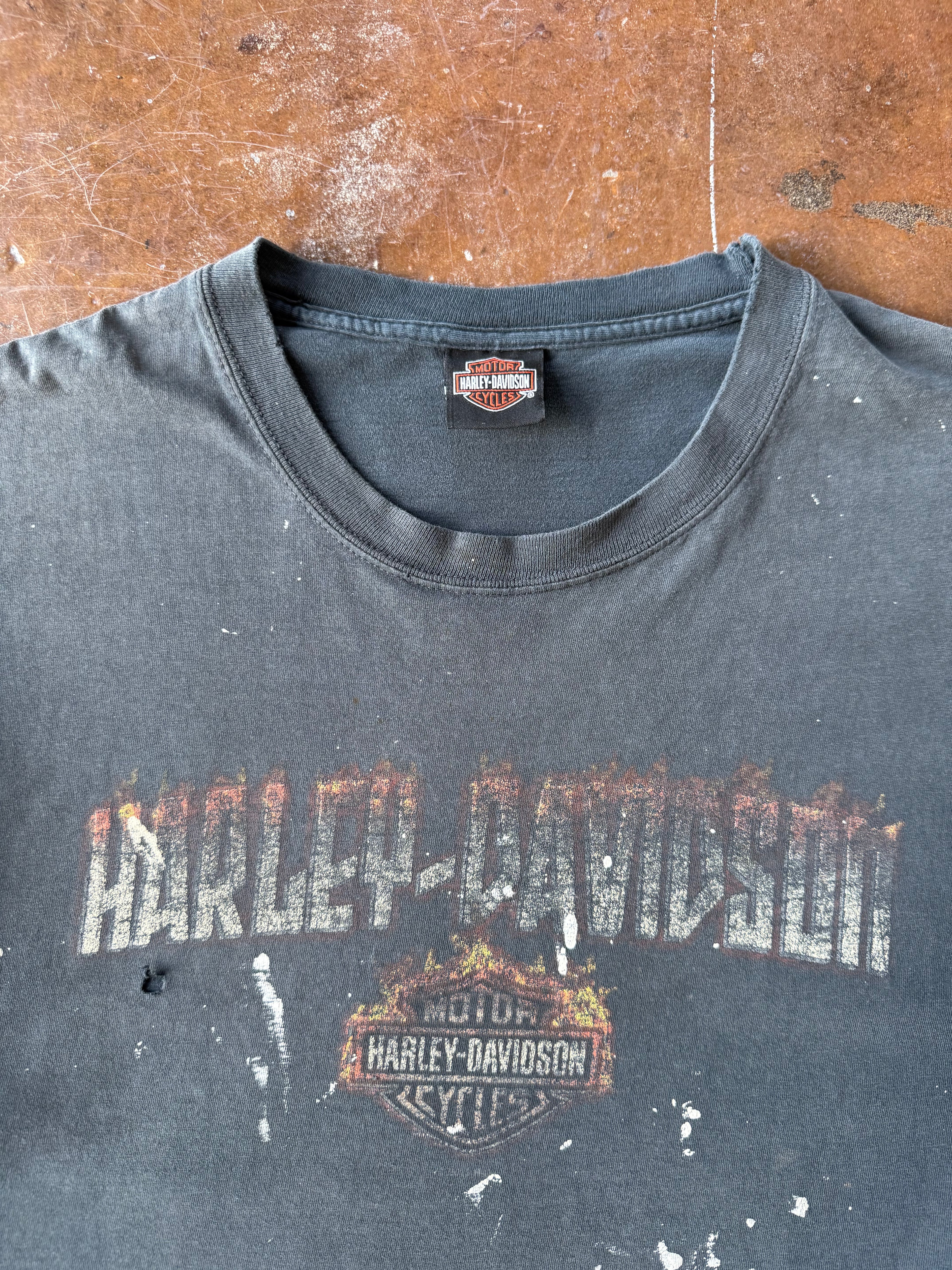 2000s faded & distressed Harley Davidson "flame logo" shirt (XL)