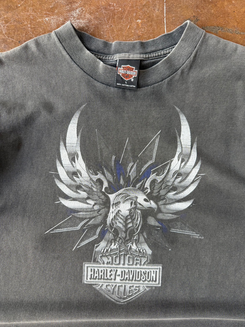 1999 lightly faded Harley Davidson "chrome bird" biker shirt (LARGE)