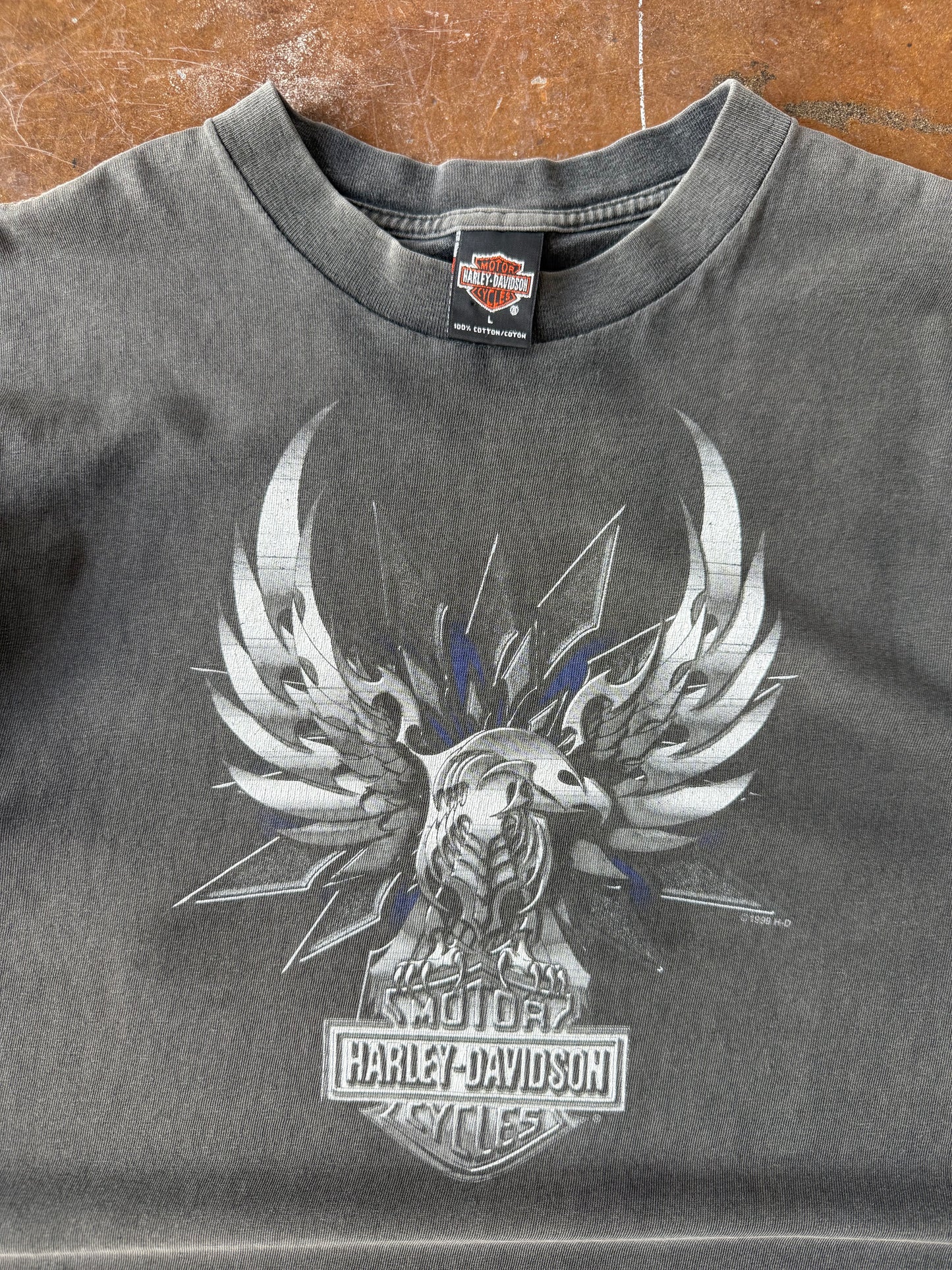 1999 lightly faded Harley Davidson "chrome bird" biker shirt (LARGE)