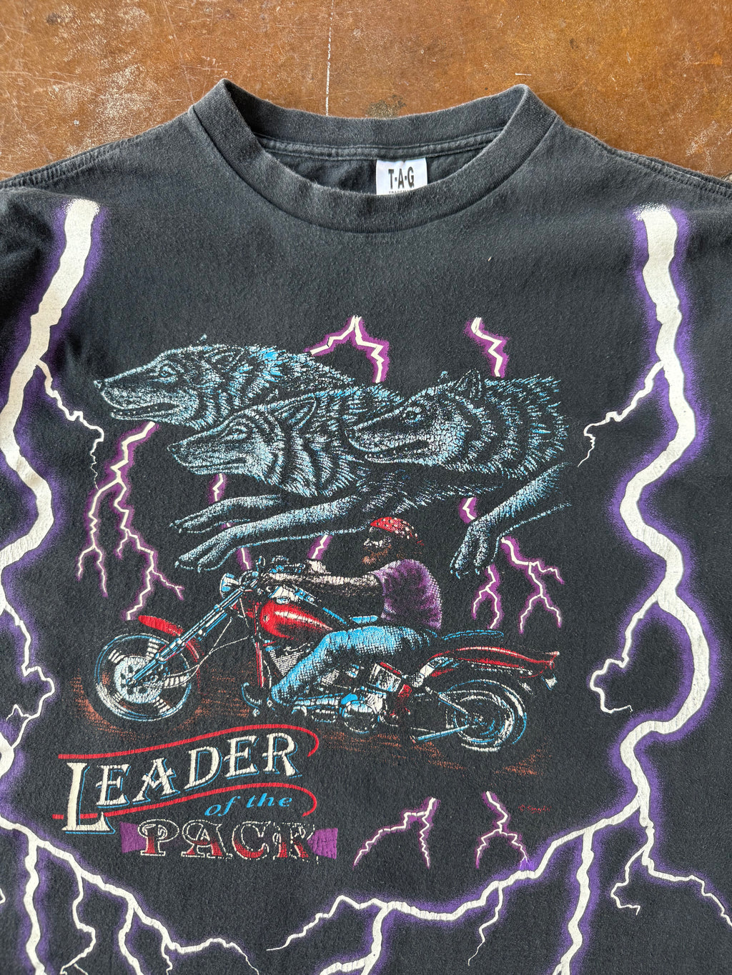 90s American Spirit "leader of the pack" lightning biker shirt (XL)