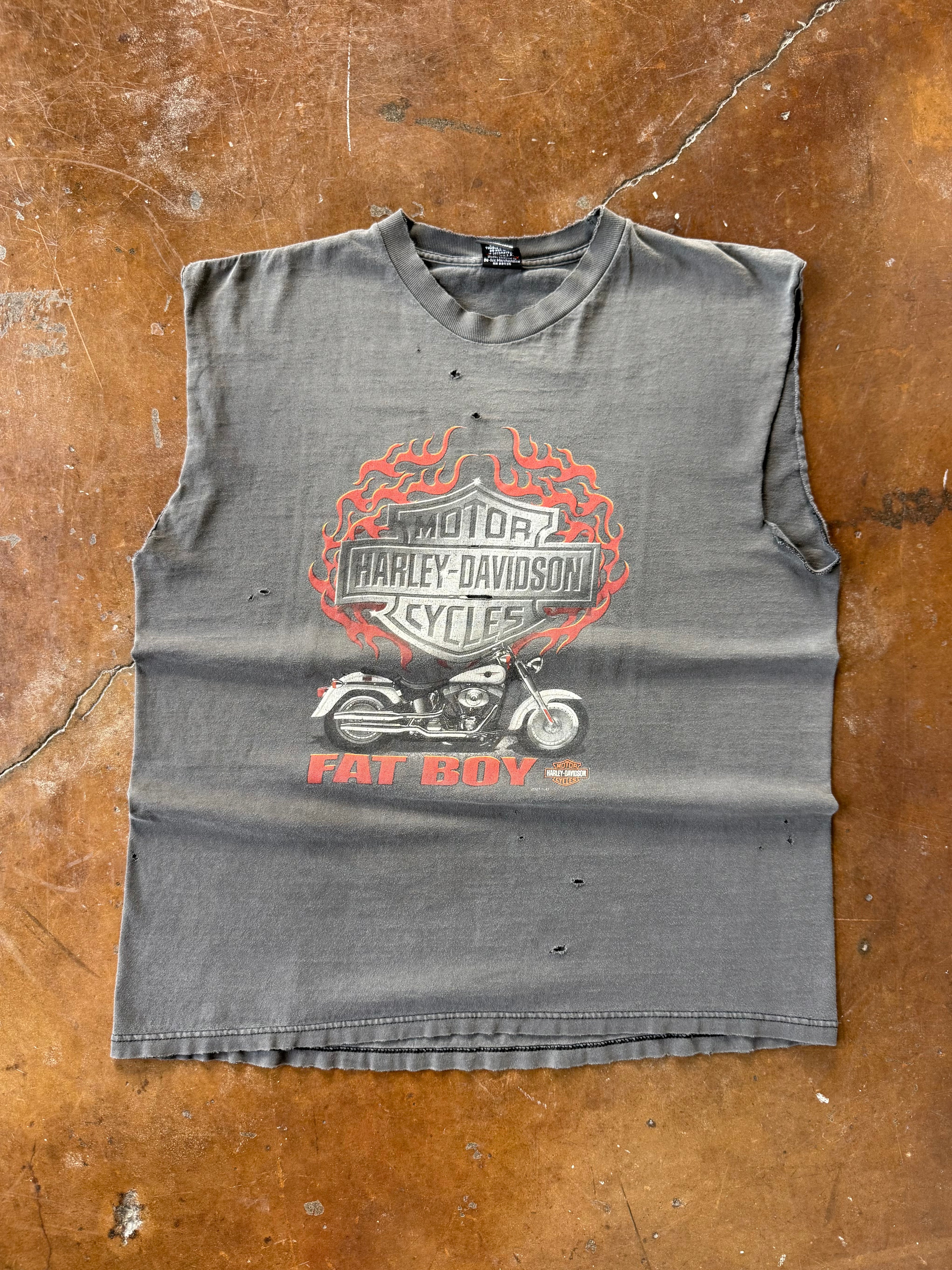 2001 faded Harley Davidson "fat boy" cut-off shirt (XL)