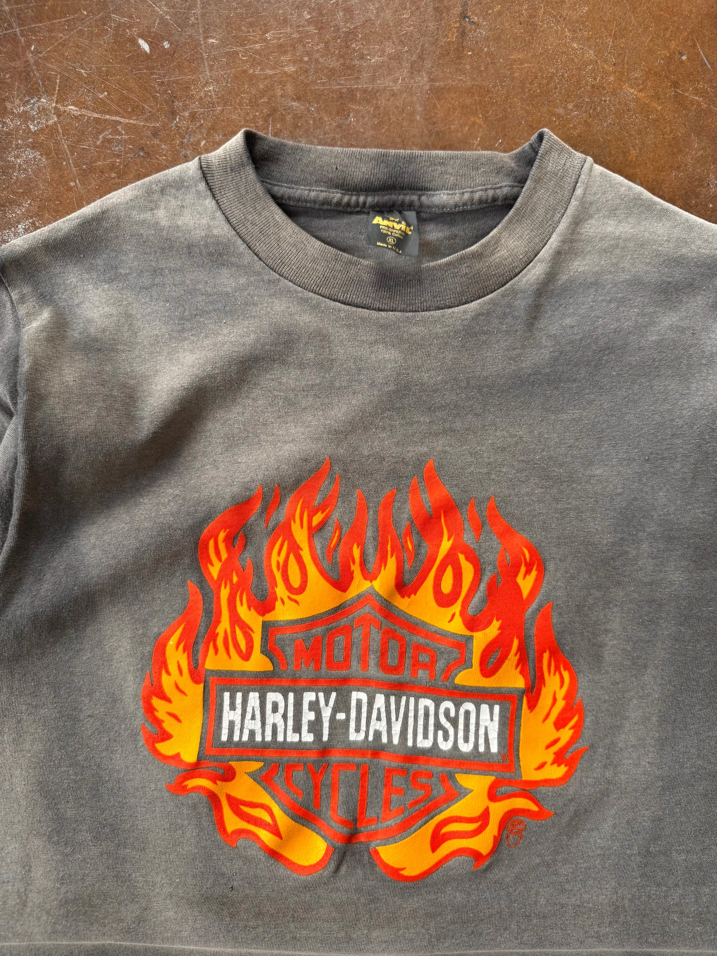 80s faded Harley Davidson "flame ball" biker shirt (XL)
