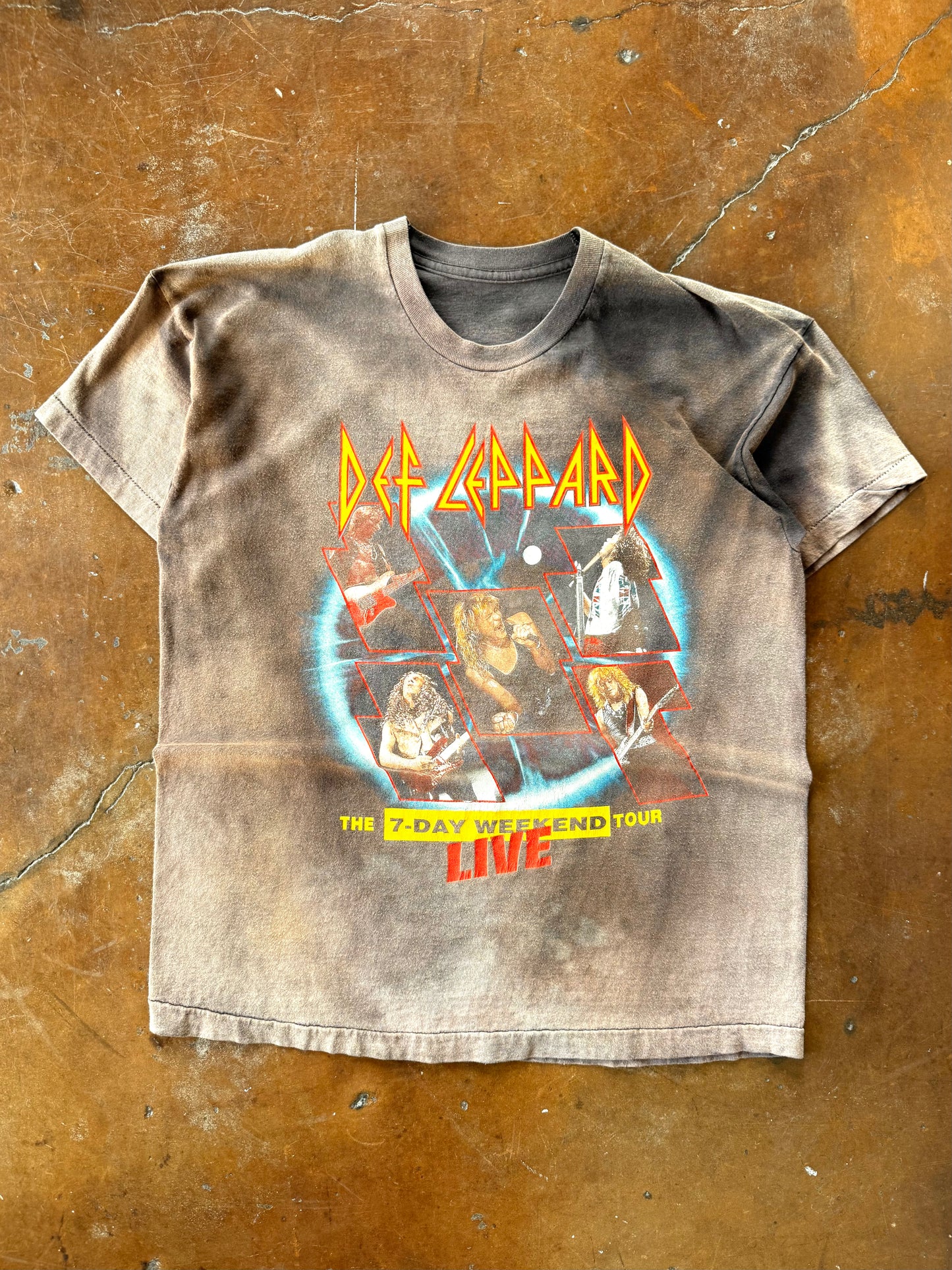90s faded Def Leppard "7-day weekend live" euro tour shirt (LARGE)