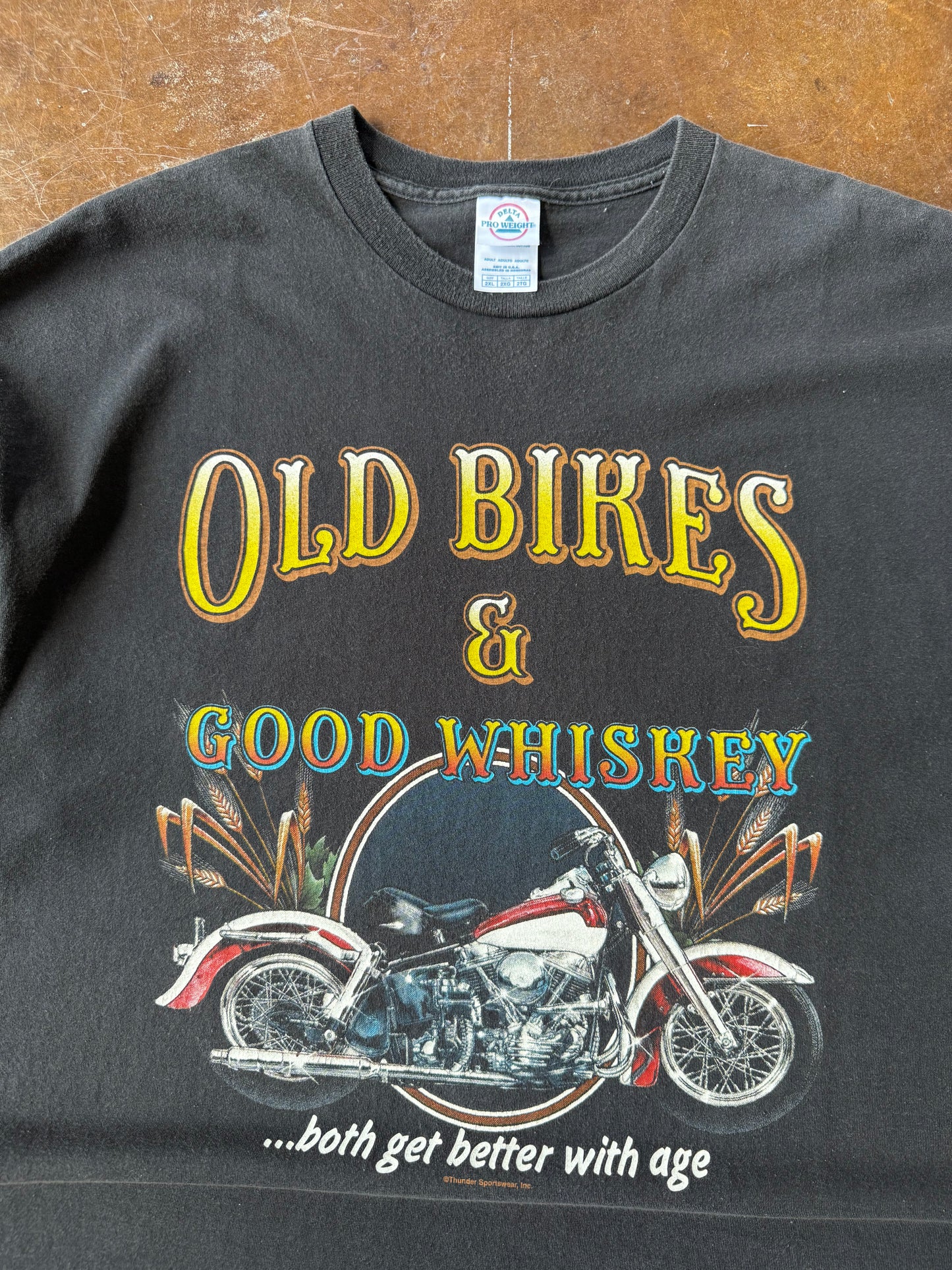 2000s Old Bikes & Good Whiskey biker shirt (XL)