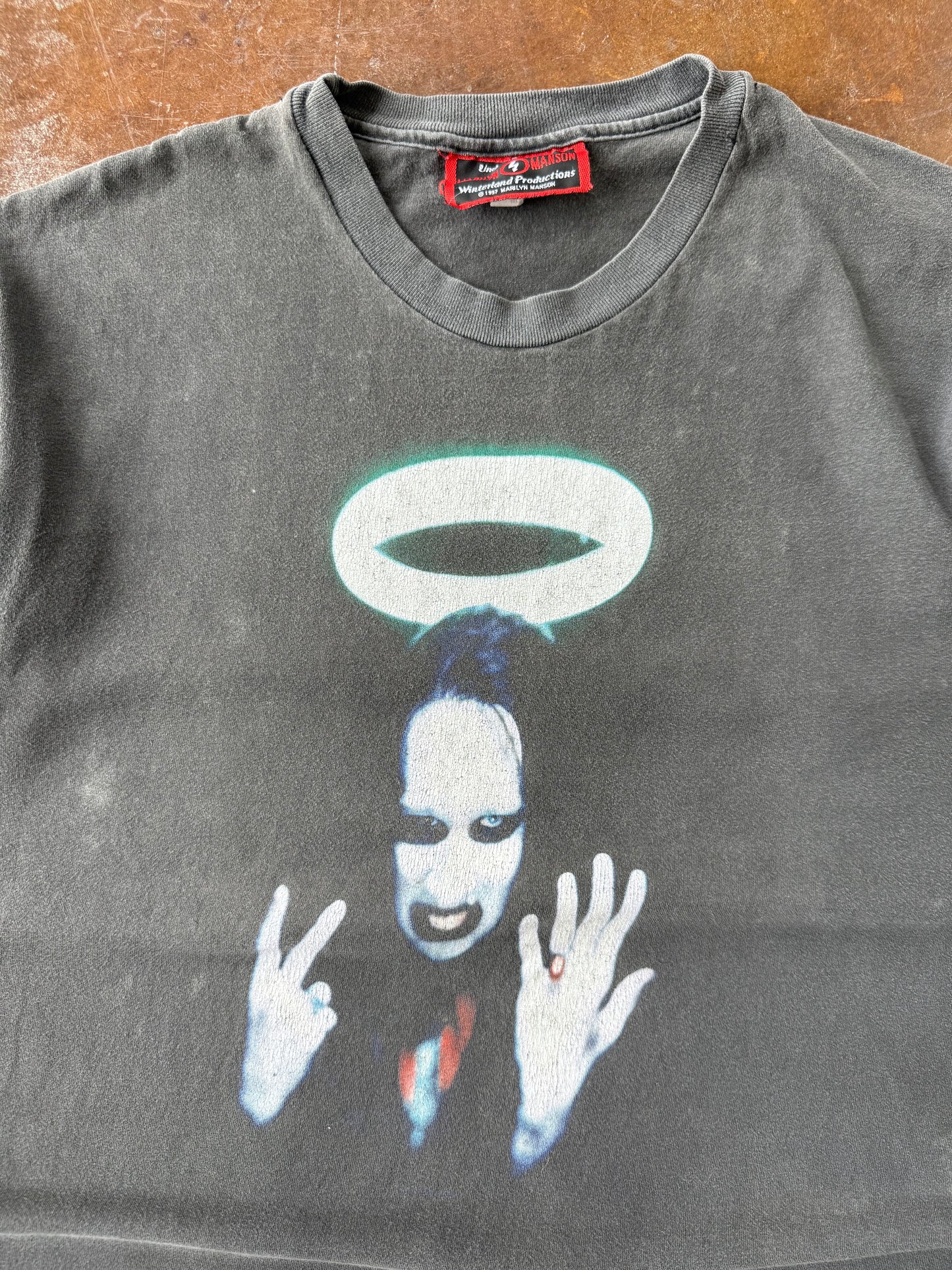 1997 faded Marilyn Manson "middle fingers" shirt (LARGE)