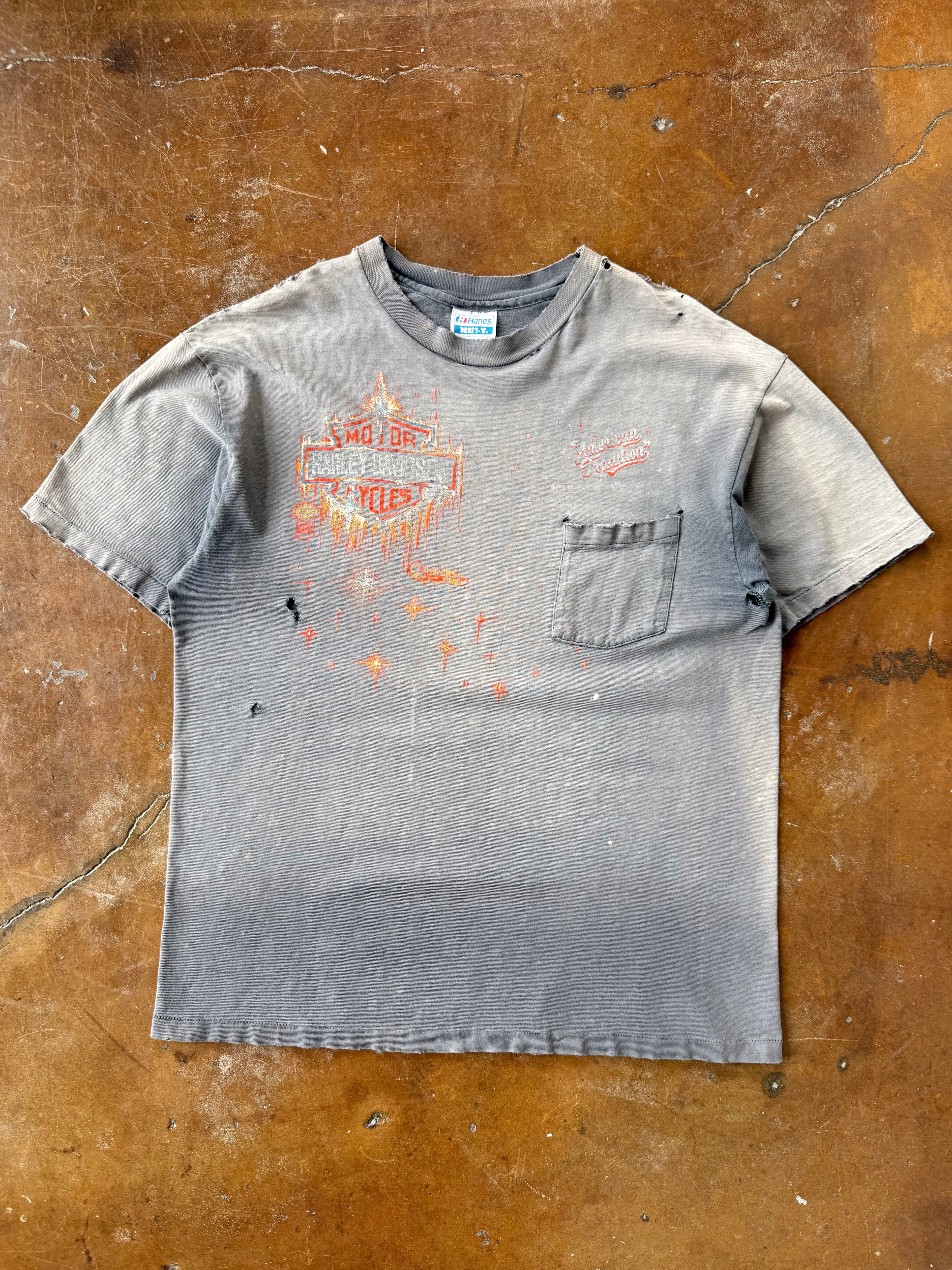80s faded & lightly distressed Harley Davidson "shield" pocket shirt (XL)