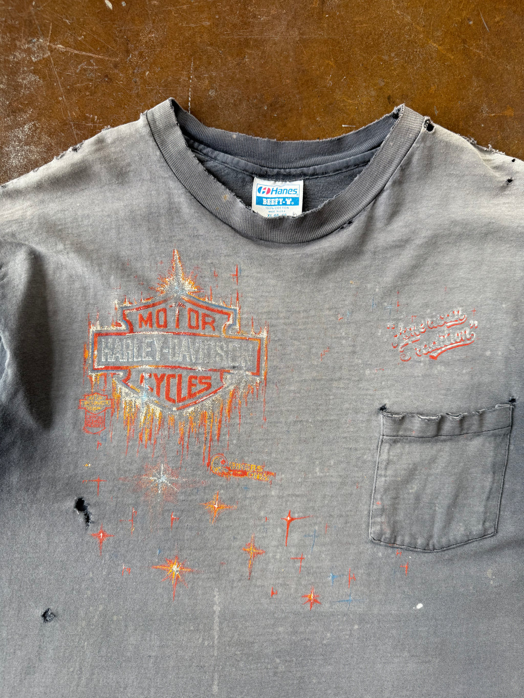 80s faded & lightly distressed Harley Davidson "shield" pocket shirt (XL)
