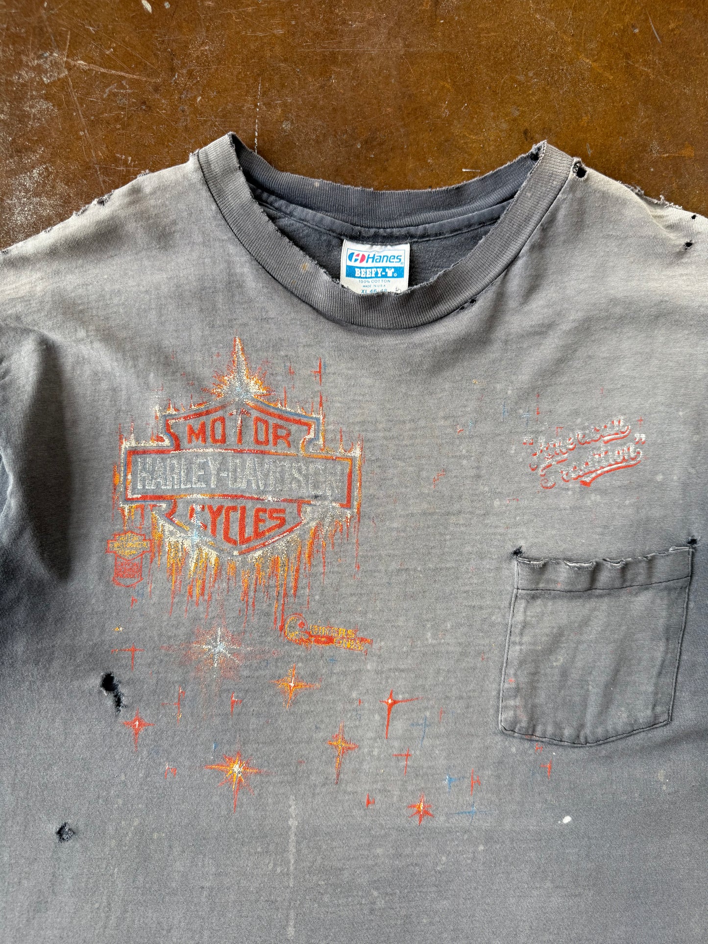 80s faded & lightly distressed Harley Davidson "shield" pocket shirt (XL)