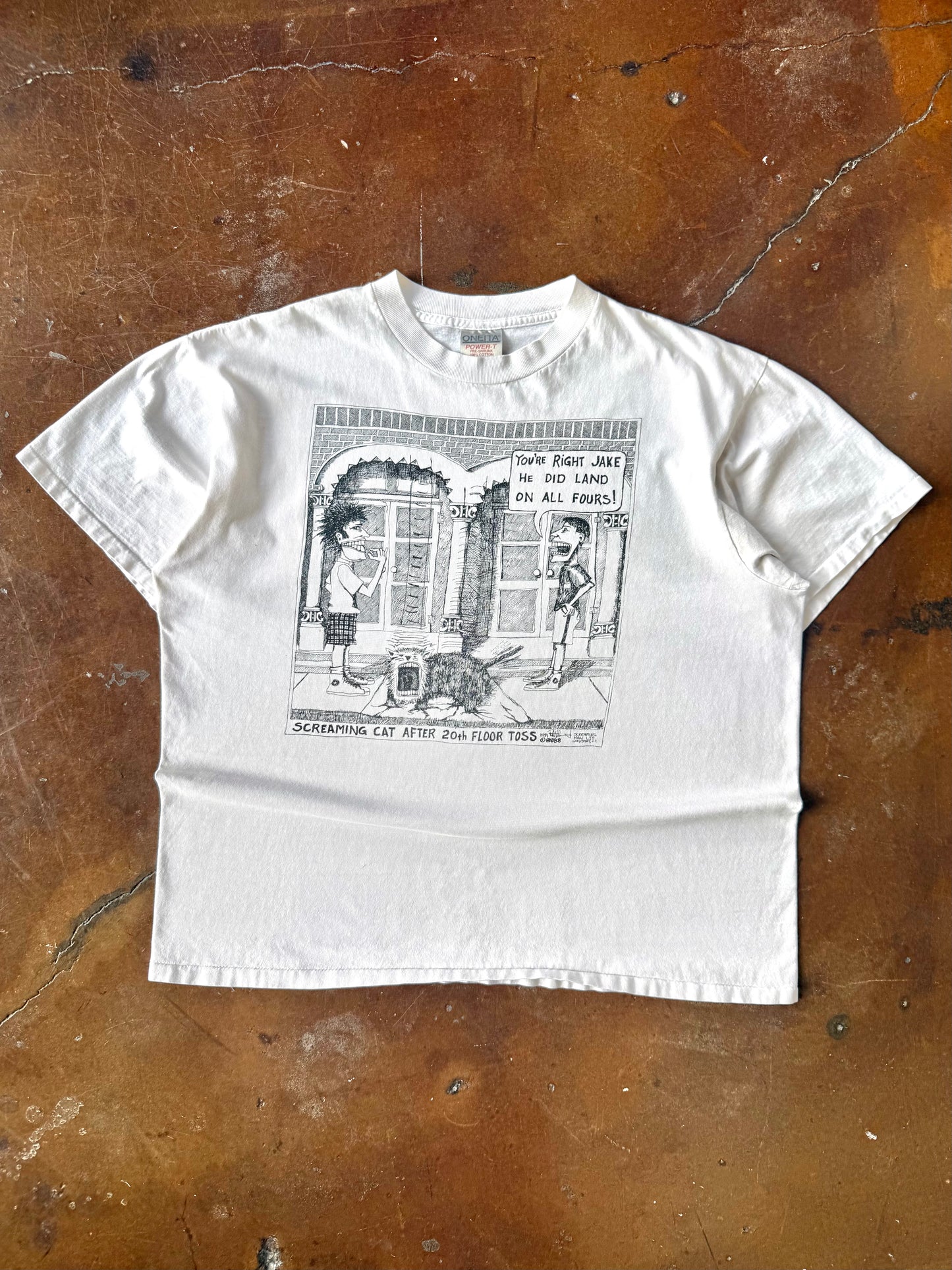 1991 BadBob Screaming Man "screaming cat" art shirt (XL)
