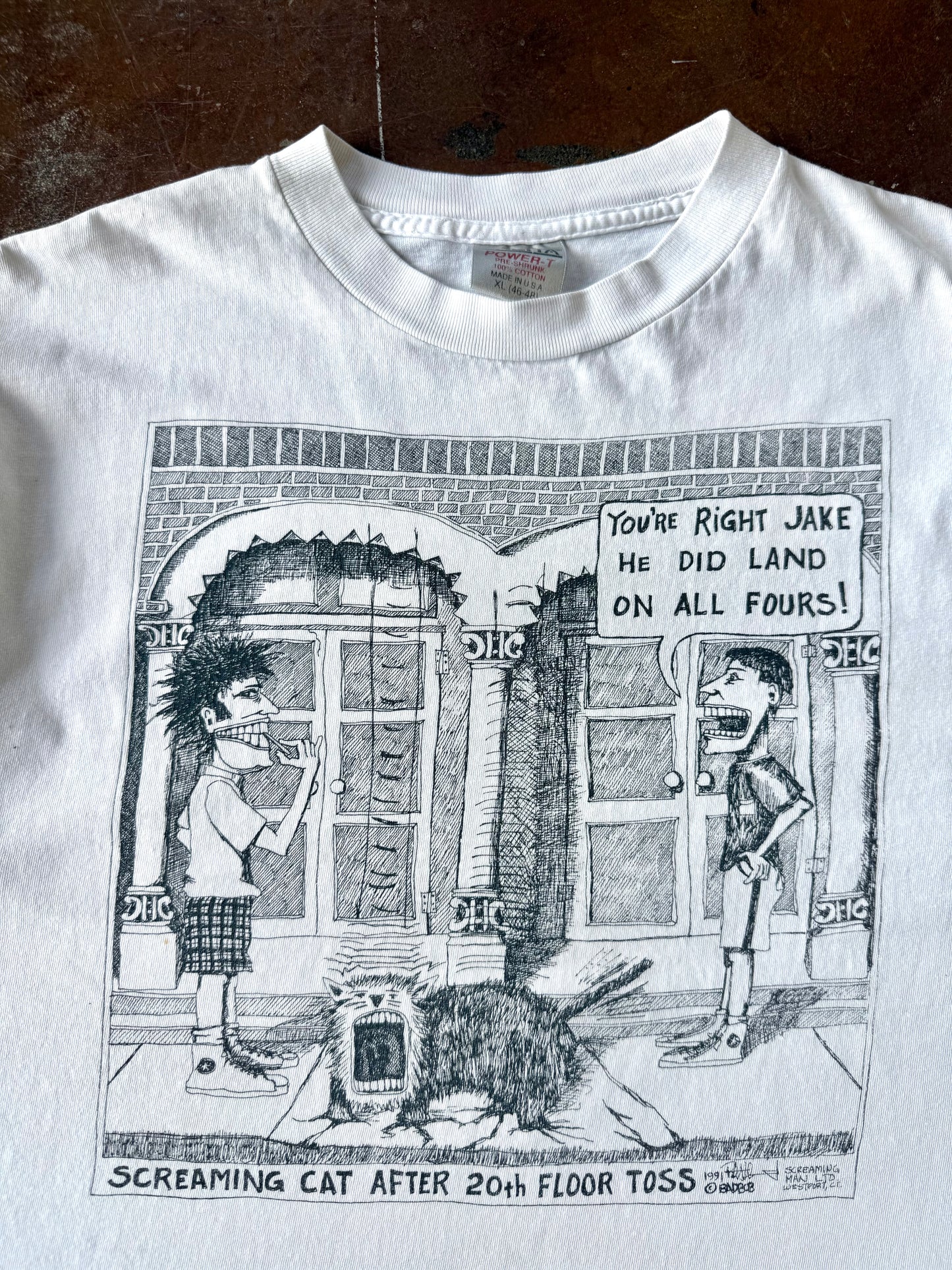 1991 BadBob Screaming Man "screaming cat" art shirt (XL)
