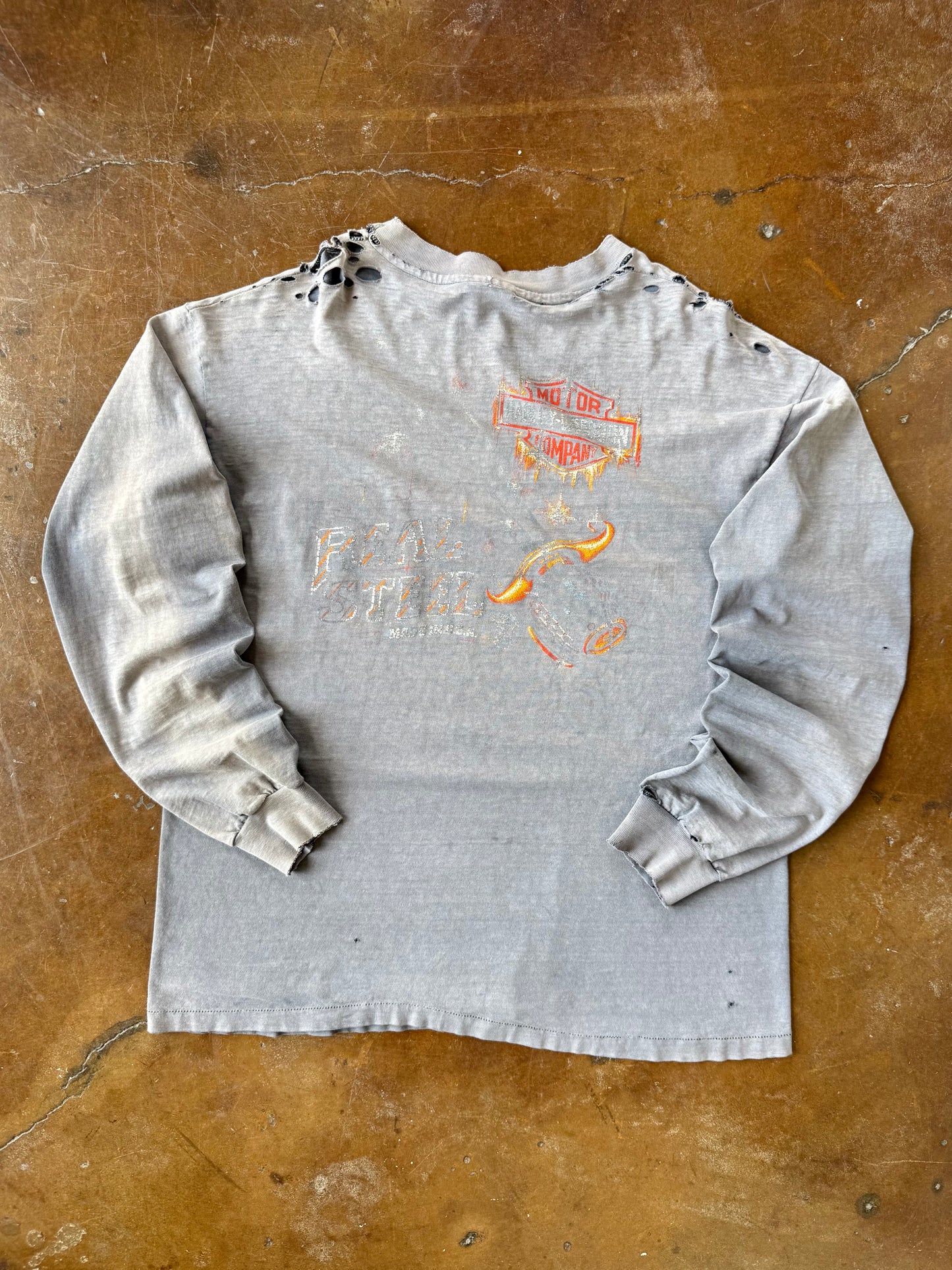 80s faded & distressed Harley Davidson "real steel" biker longsleeve shirt (XL)