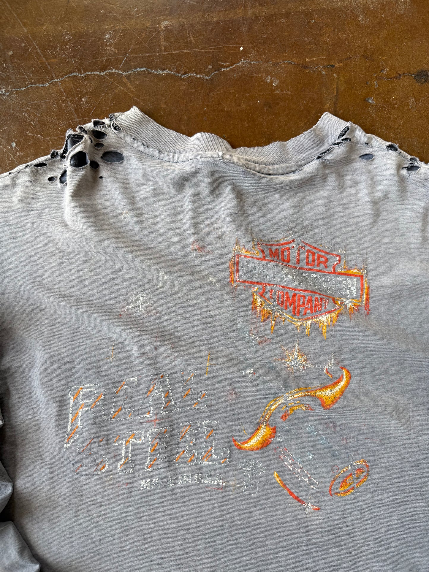 80s faded & distressed Harley Davidson "real steel" biker longsleeve shirt (XL)