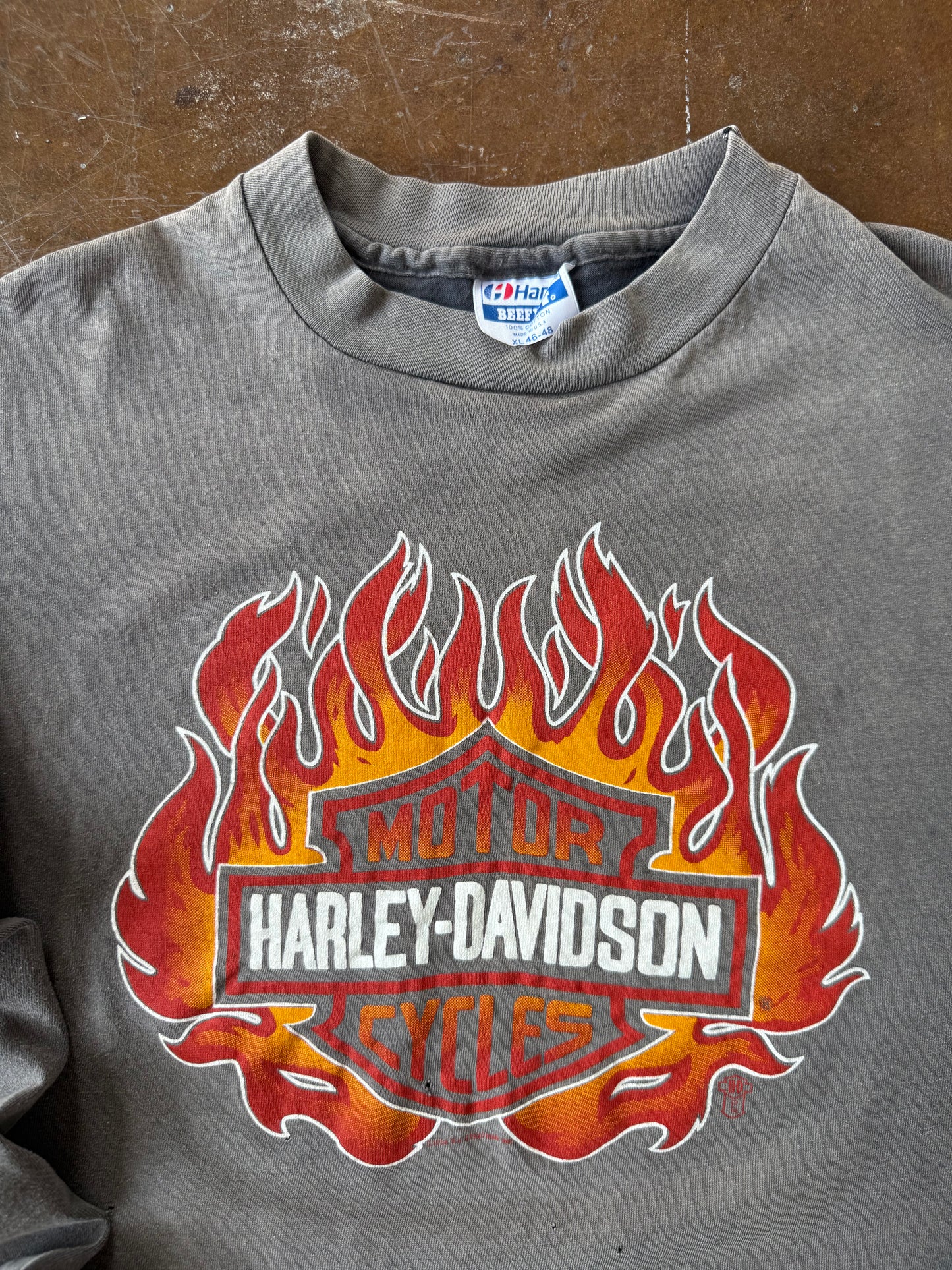 80s faded Harley Davidson "flame ball" biker longsleeve shirt (XL)