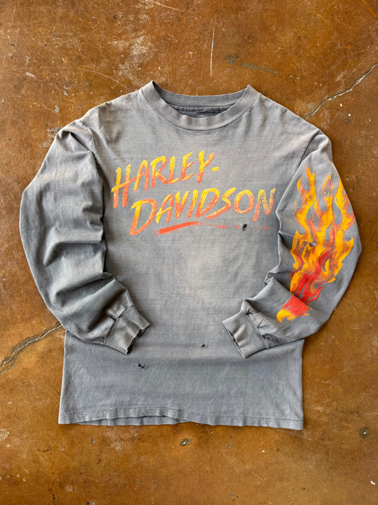 80s faded Harley Davidson "logo spellout" bikers only longsleeve shirt (MEDIUM)