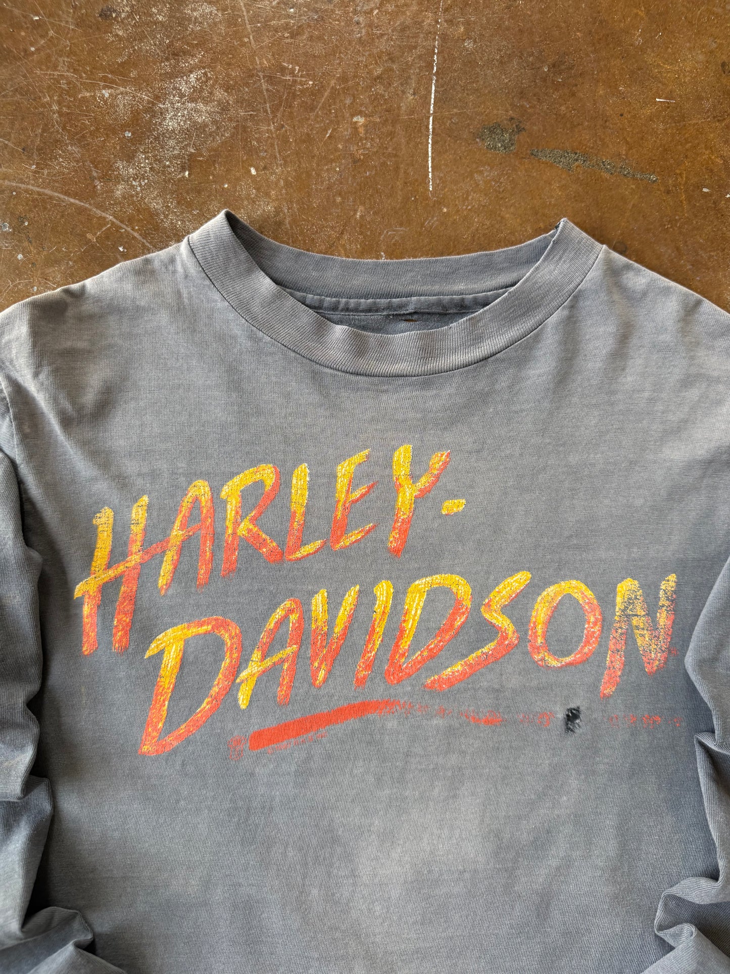 80s faded Harley Davidson "logo spellout" bikers only longsleeve shirt (MEDIUM)