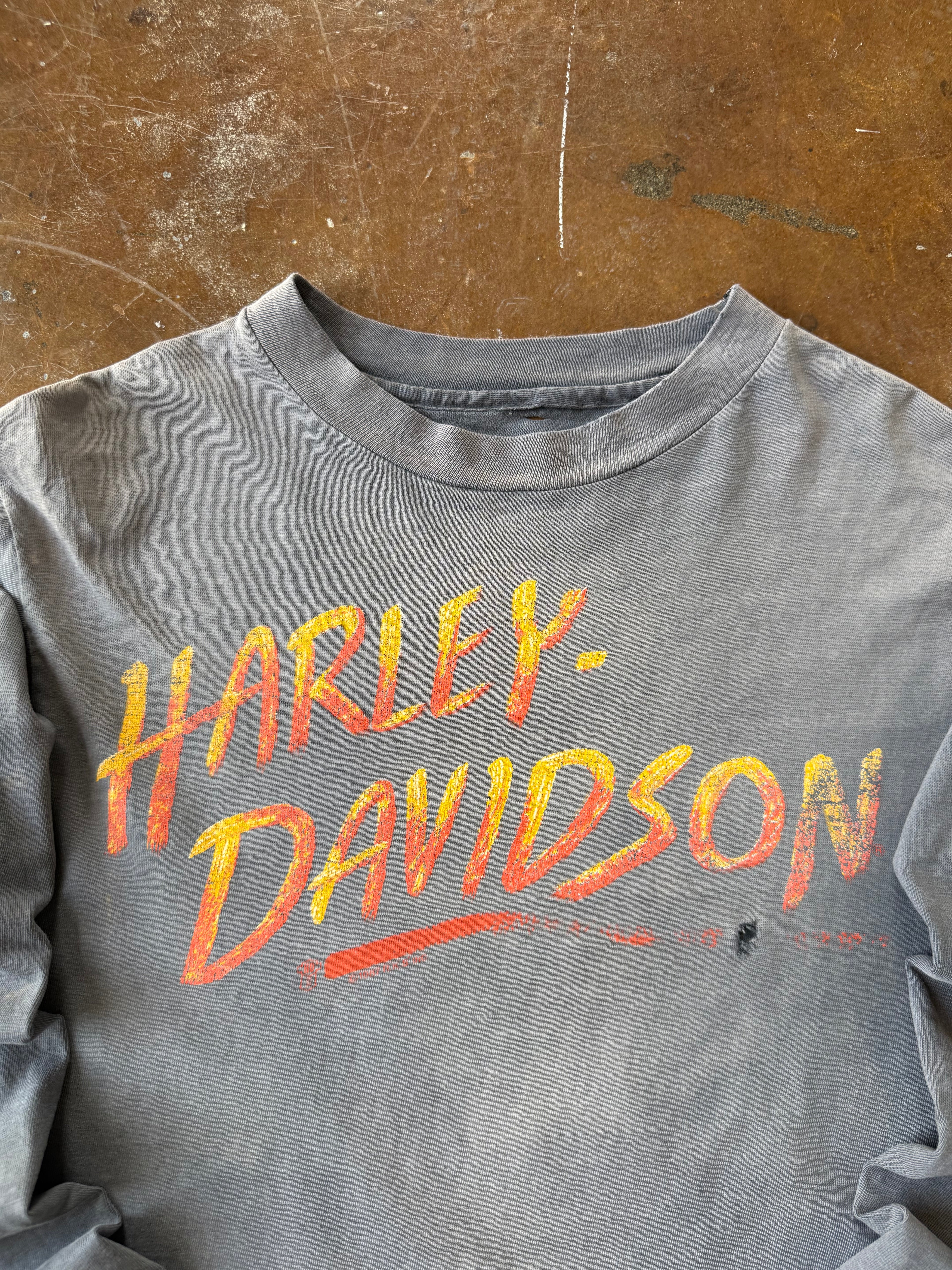 80s faded Harley Davidson "logo spellout" bikers only longsleeve shirt (MEDIUM)