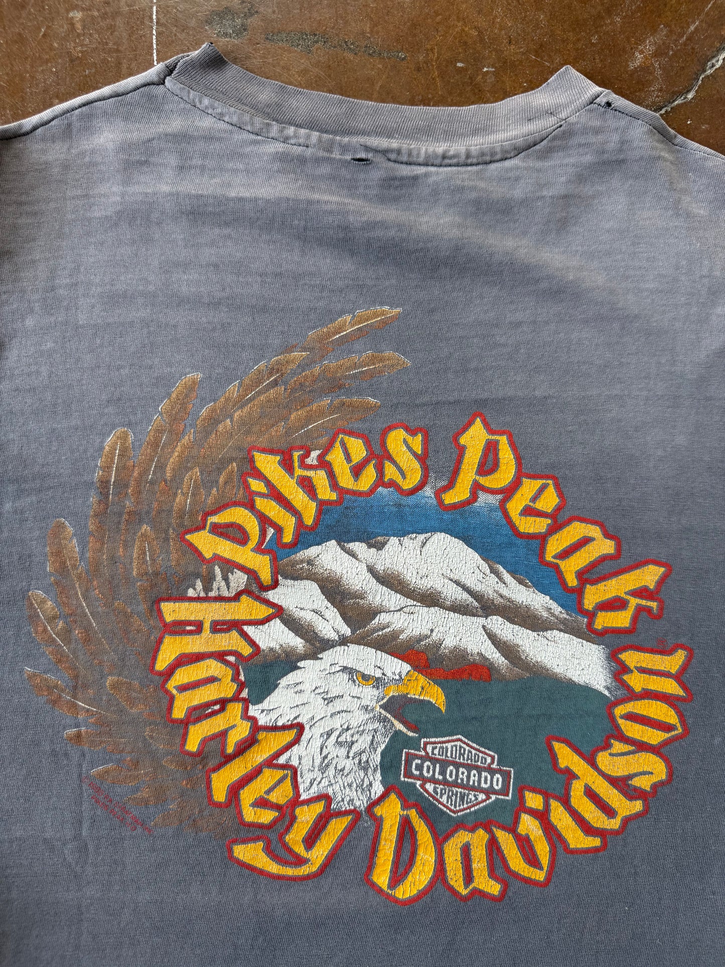 80s faded Harley Davidson "logo spellout" bikers only longsleeve shirt (MEDIUM)