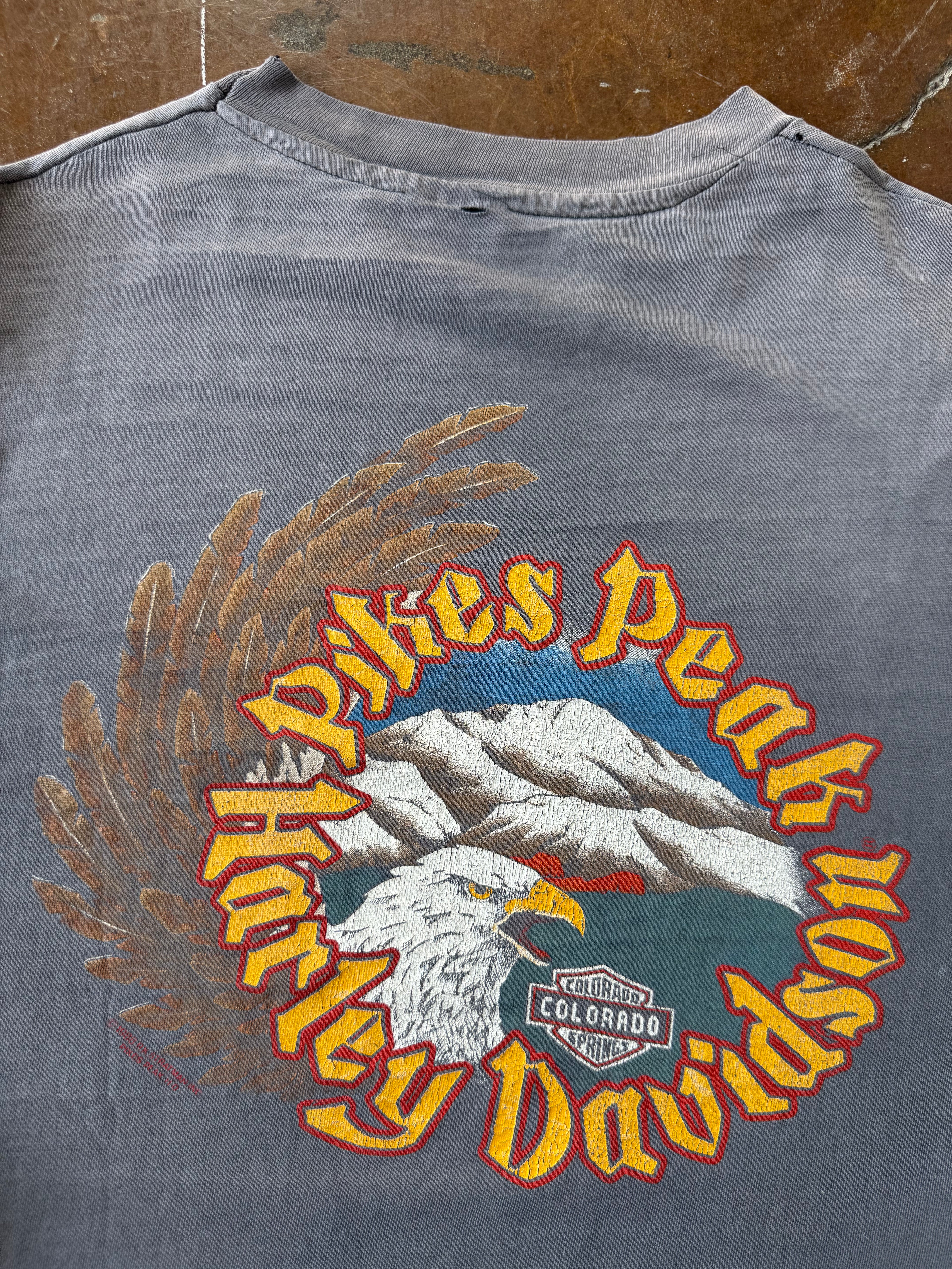 80s faded Harley Davidson "logo spellout" bikers only longsleeve shirt (MEDIUM)