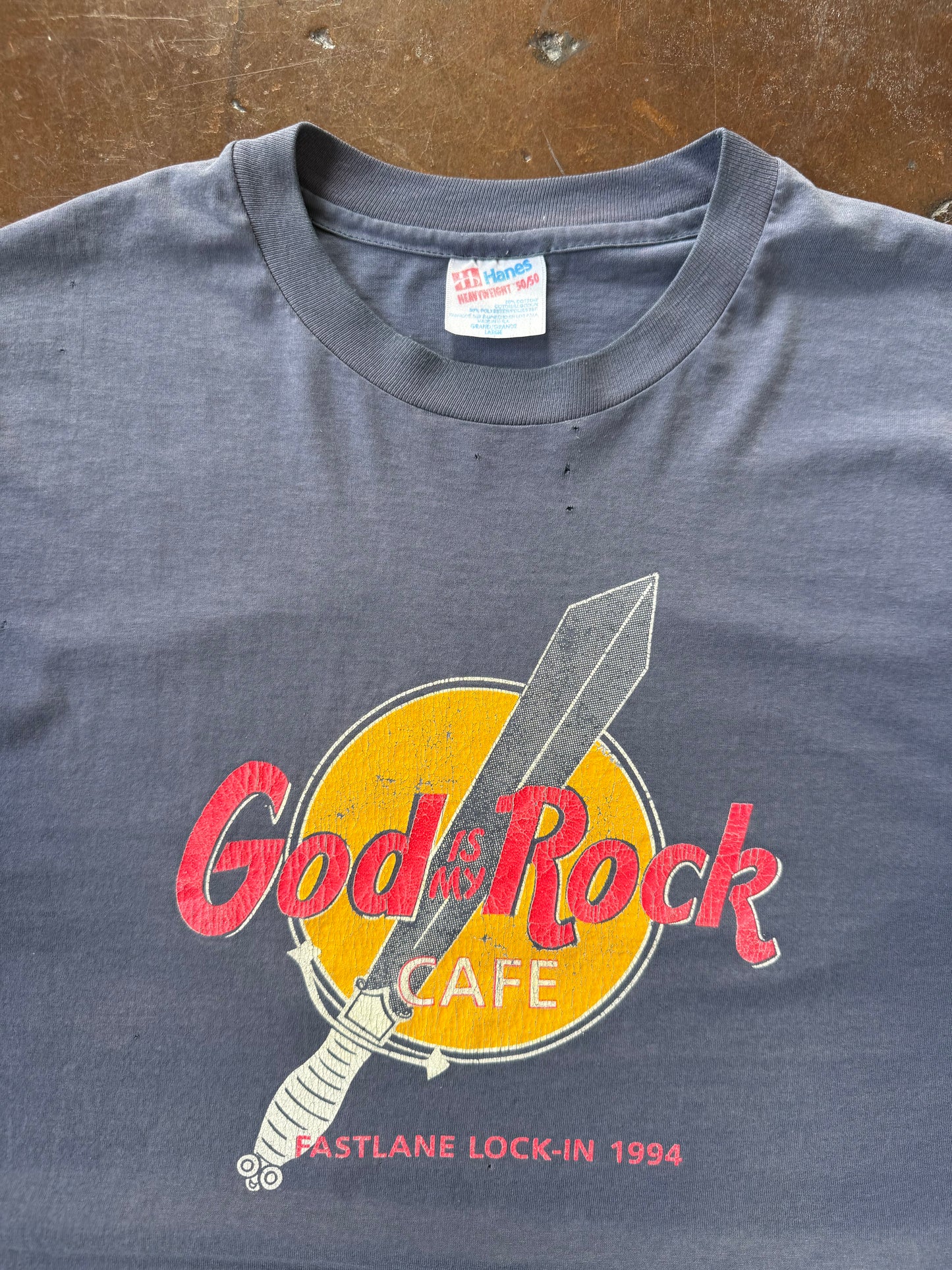 90s Jesus "god is my rock cafe" parody shirt (LARGE)