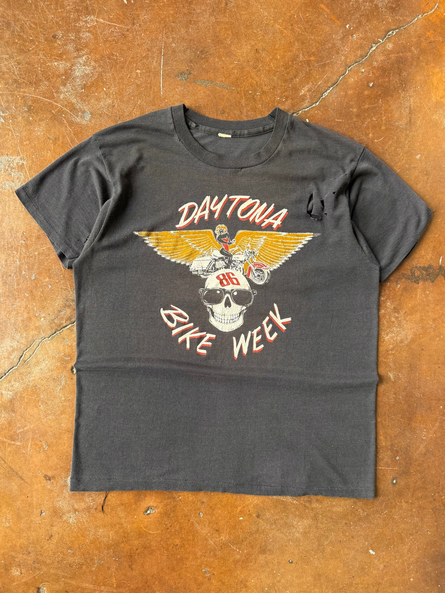 1986 Daytona Bike Week "winged skull" biker shirt (XL)