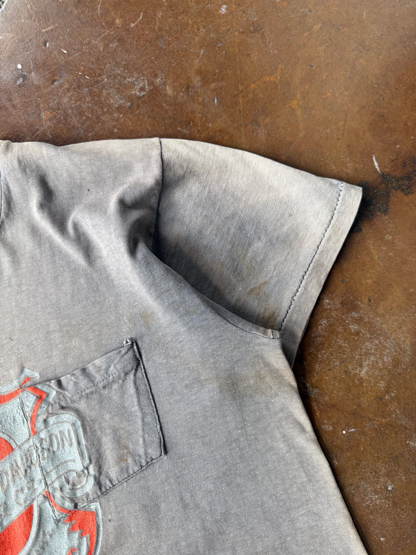 70s faded Harley Davidson "leaf emblem" 3D emblem pocket shirt (LARGE)